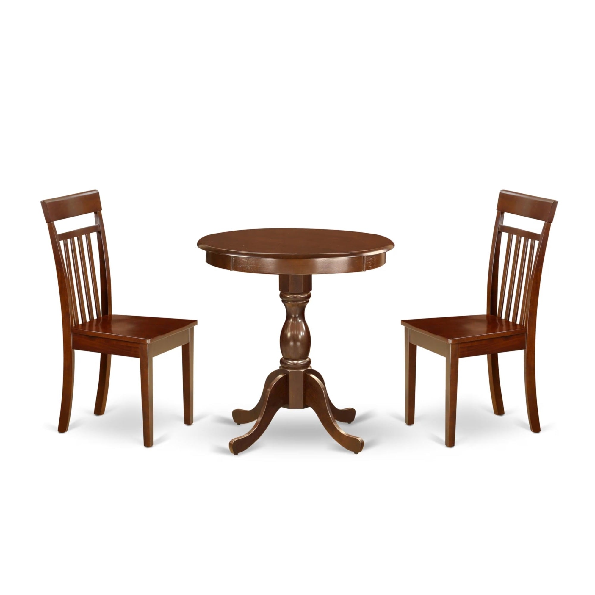 Casafoyer Esca3-Mah-W 3 Piece Dinette Set For Small Spaces Contains A Round Dining Table With Pedestal And 2 Kitchen Dining Chairs, 30X30 Inch, Mahogany