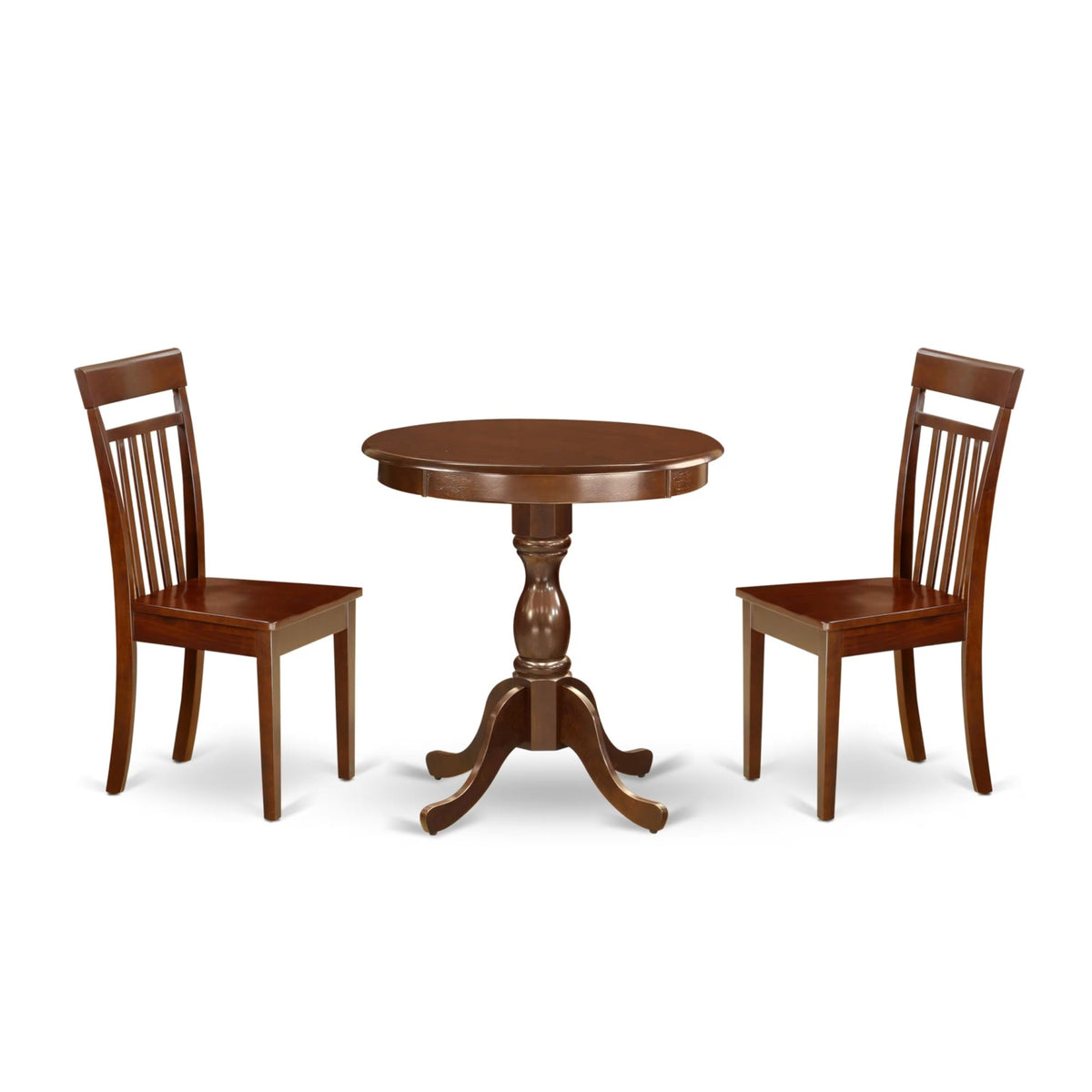 Casafoyer Esca3-Mah-W 3 Piece Dinette Set For Small Spaces Contains A Round Dining Table With Pedestal And 2 Kitchen Dining Chairs, 30X30 Inch, Mahogany