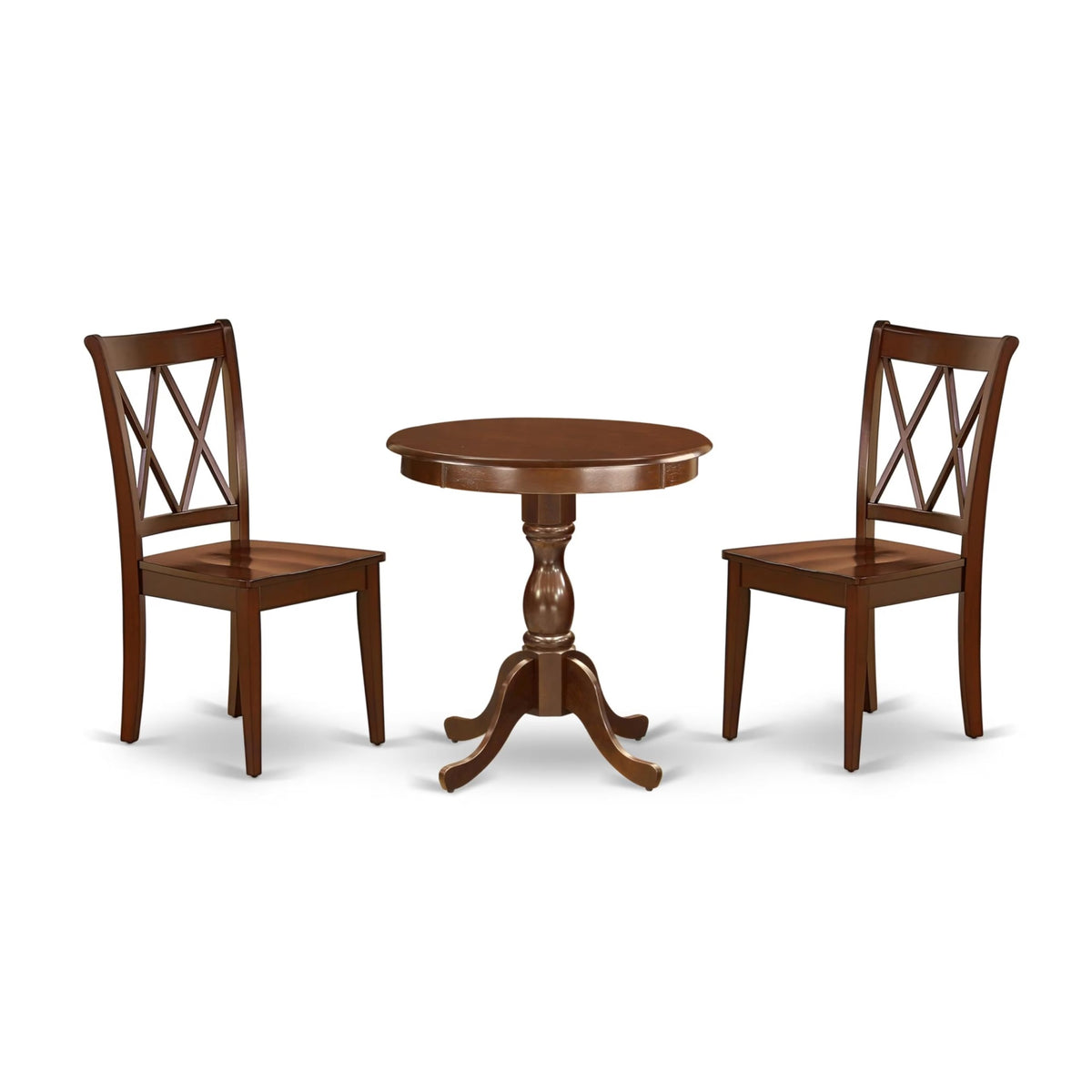 Casafoyer Escl3-Mah-W 3 Piece Dinette Set For Small Spaces Contains A Round Dining Table With Pedestal And 2 Dining Chairs, 30X30 Inch, Mahogany