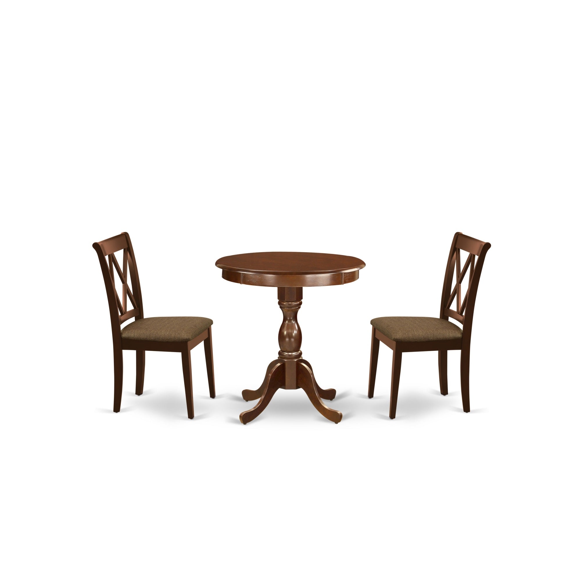 East West Furniture - Escl3-Mah-C - 3-Pc Dining Room Table Set - 2 Mid Century Wooden Chairs - 1 Dining Room Table (Mahogany Finish)