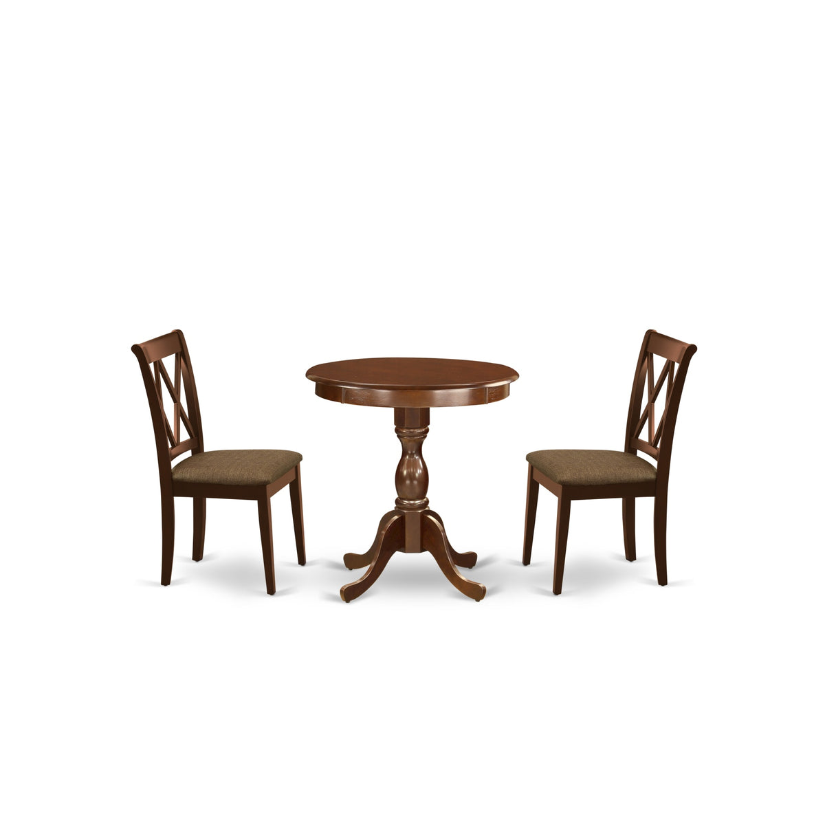 East West Furniture - Escl3-Mah-C - 3-Pc Dining Room Table Set - 2 Mid Century Wooden Chairs - 1 Dining Room Table (Mahogany Finish)