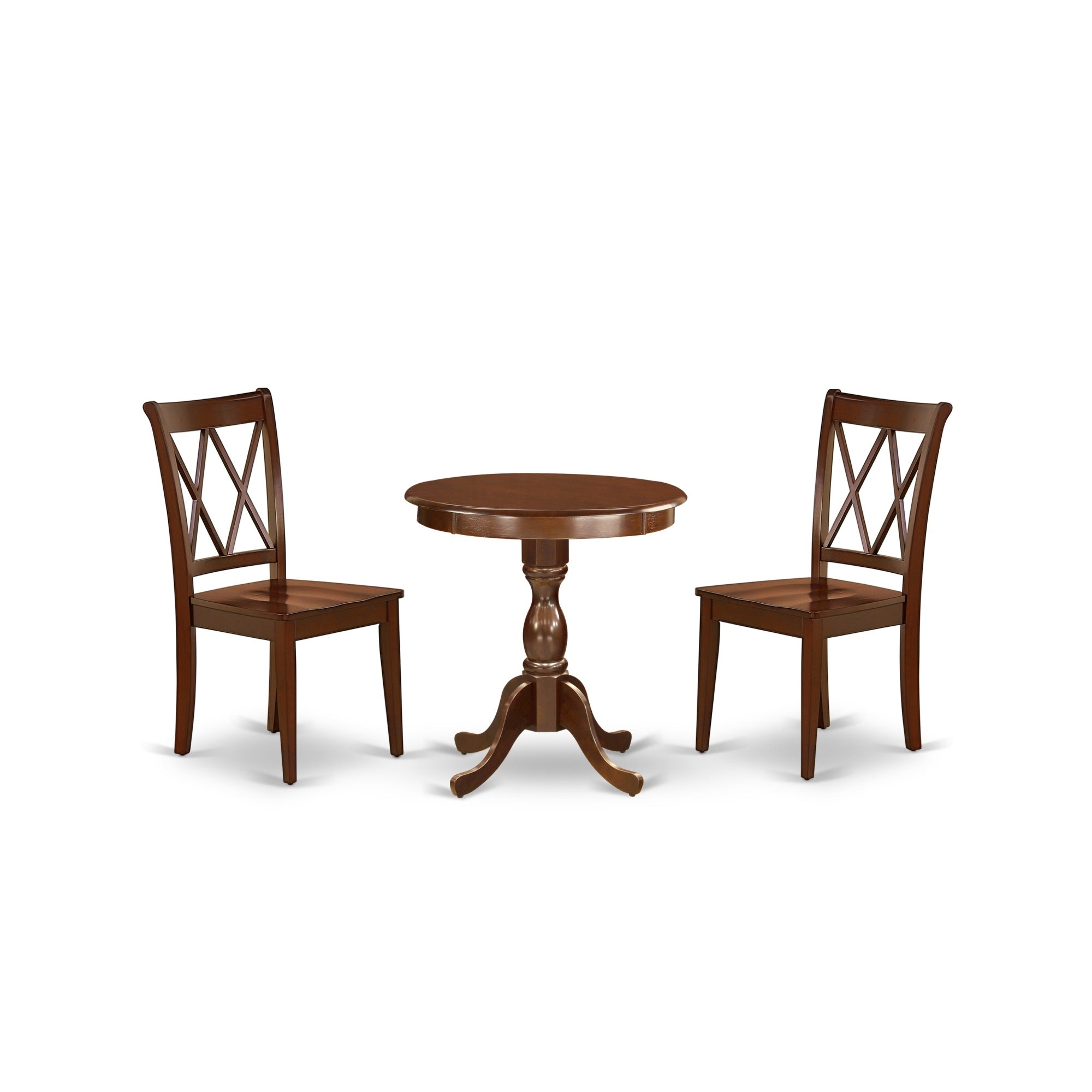 East West Furniture - Escl3-Mah-C - 3-Pc Dining Room Table Set - 2 Mid Century Cushion Seat Chairs - 1 Dining Room Table (Mahogany Finish)