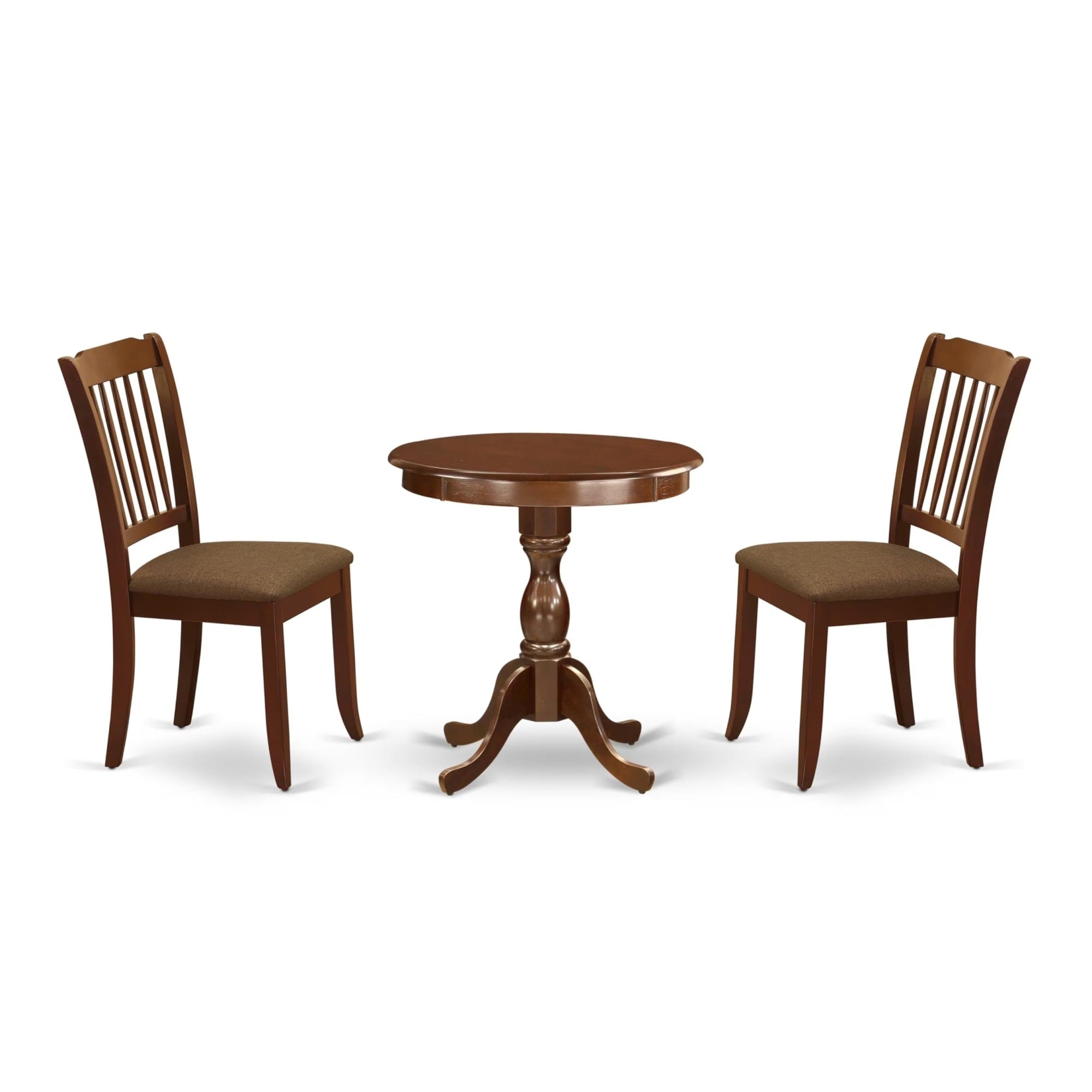 Casafoyer Esda3-Mah-C 3 Piece Kitchen Table Set For Small Spaces Contains A Round Dining Table With Pedestal And 2 Linen Fabric Dining Room Chairs, 30X30 Inch, Mahogany