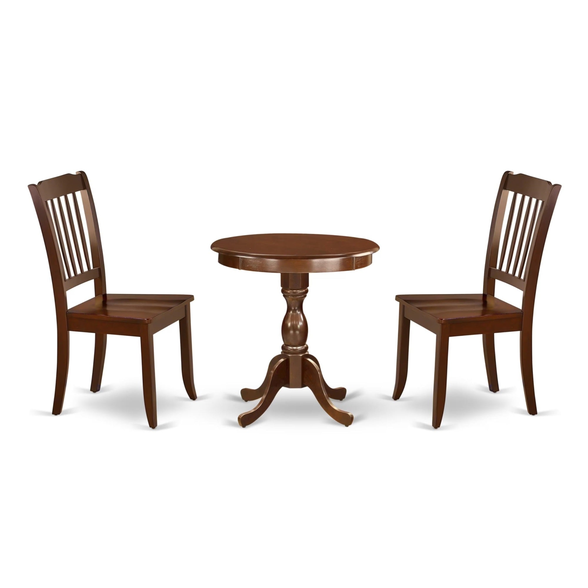 Casafoyer Eden 3 Piece Modern Set Contains A Round Wooden Table With Pedestal And 2 Dining Room Chairs, 30X30 Inch, Esda3-Mah-W