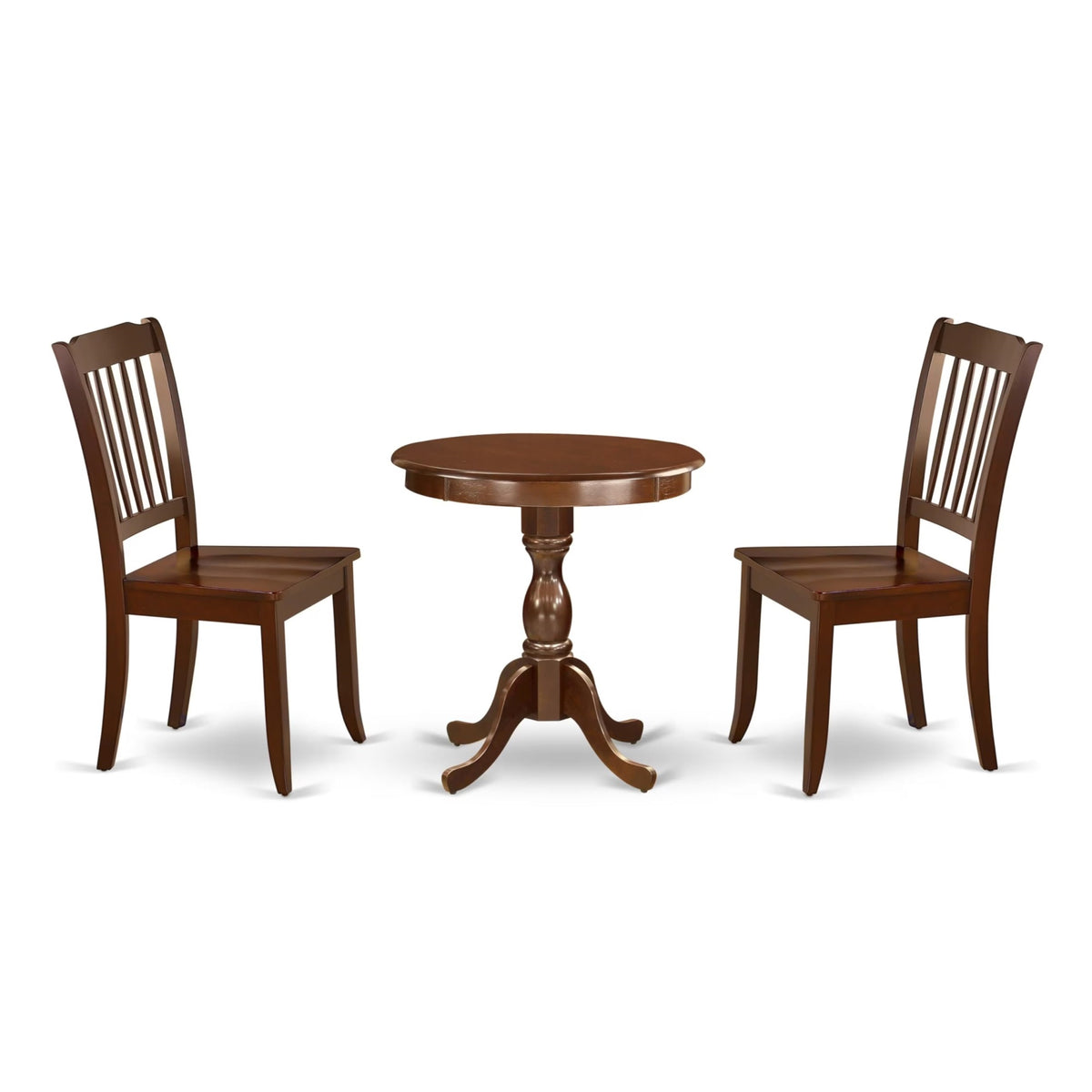 Casafoyer Eden 3 Piece Modern Set Contains A Round Wooden Table With Pedestal And 2 Dining Room Chairs, 30X30 Inch, Esda3-Mah-W