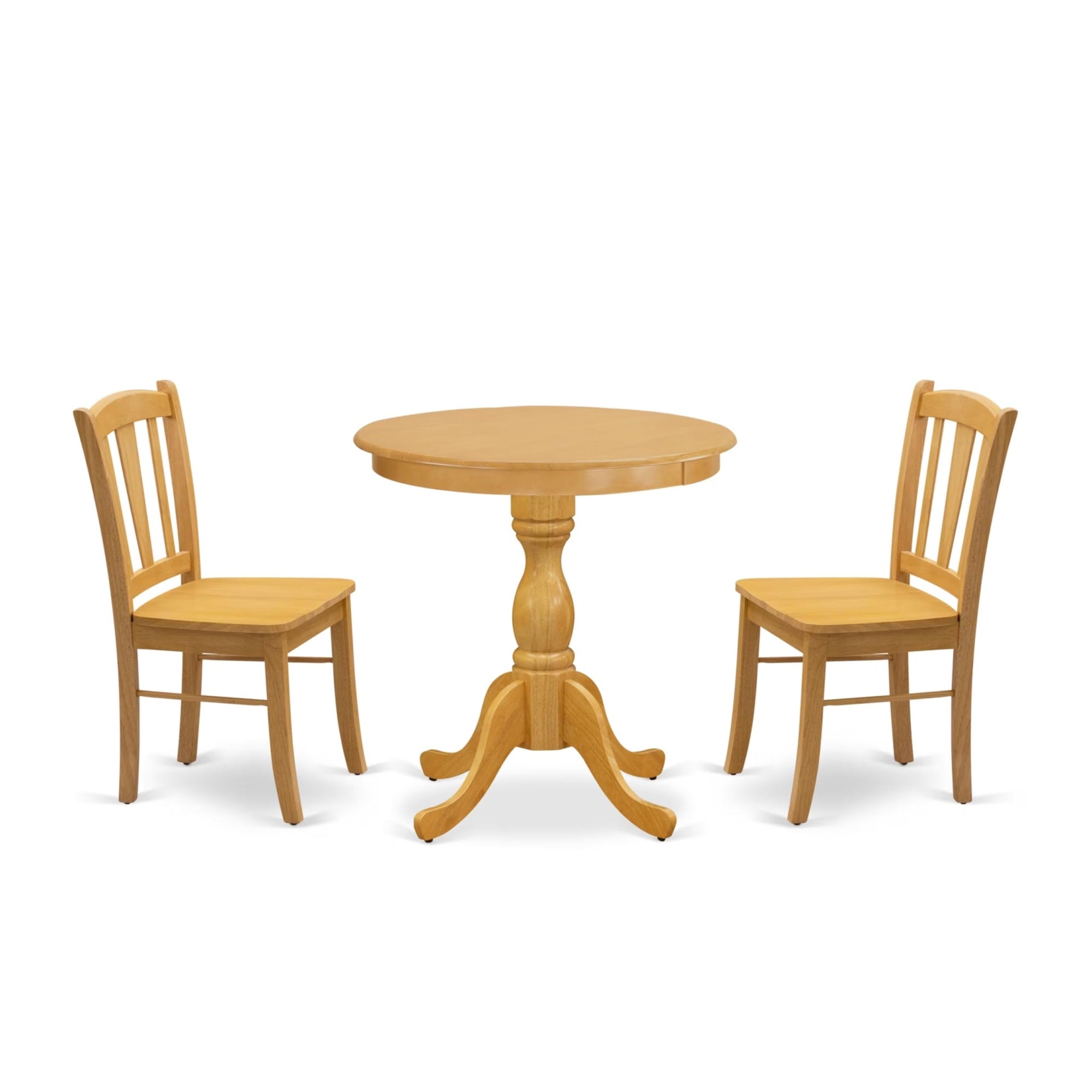 Casafoyer Esdl3-Oak-W Eden 3 Piece Kitchen Set For Small Spaces Contains A Round Dining Room Table With Pedestal And 2 Solid Wood Seat Chairs, 30X30 Inch, Oak
