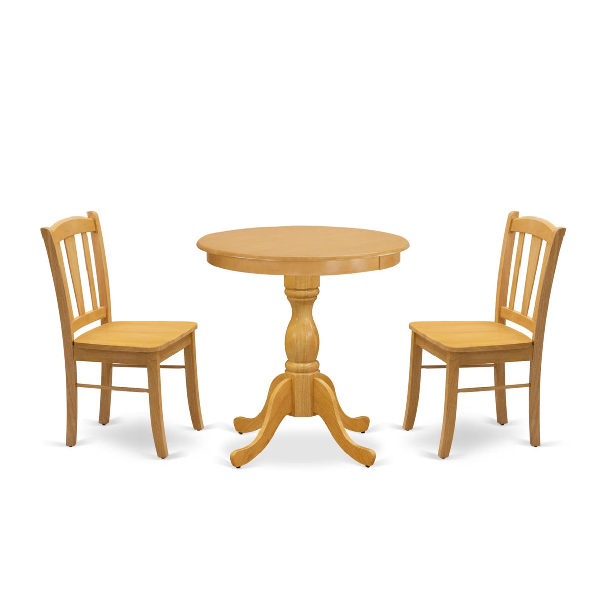 Casafoyer Esdl3-Oak-W Eden 3 Piece Kitchen Set For Small Spaces Contains A Round Dining Room Table With Pedestal And 2 Solid Wood Seat Chairs, 30X30 Inch, Oak