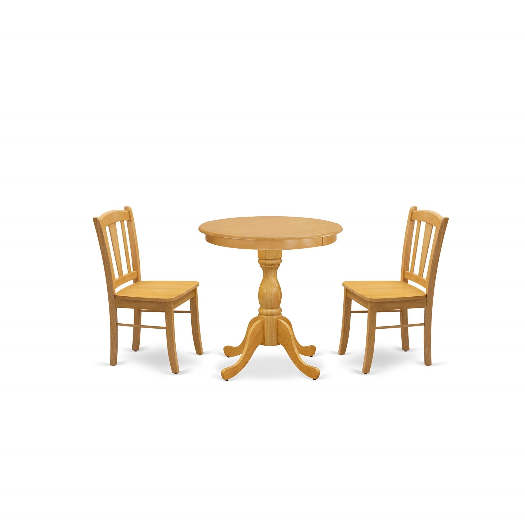 East West Furniture Esdl3-Oak-W Eden 3 Piece Kitchen Set For Small Spaces Contains A Round Dining Room Table With Pedestal And 2 Solid Wood Seat Chairs, 30X30 Inch, Oak