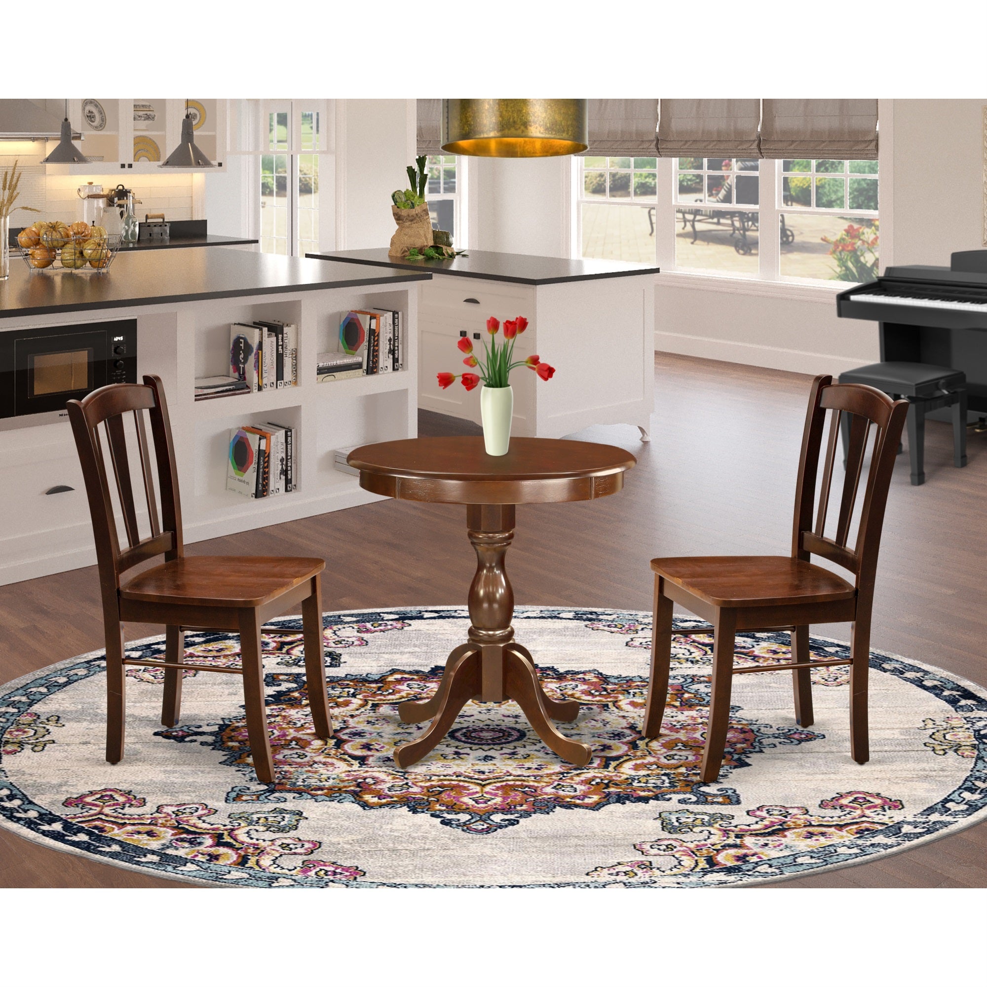 East West Furniture - Esdl3-Mah-W - 3-Pc Dining Room Table Set - 2 Wood Kitchen Chairs And 1 Wood Dining Table (Mahogany Finish)