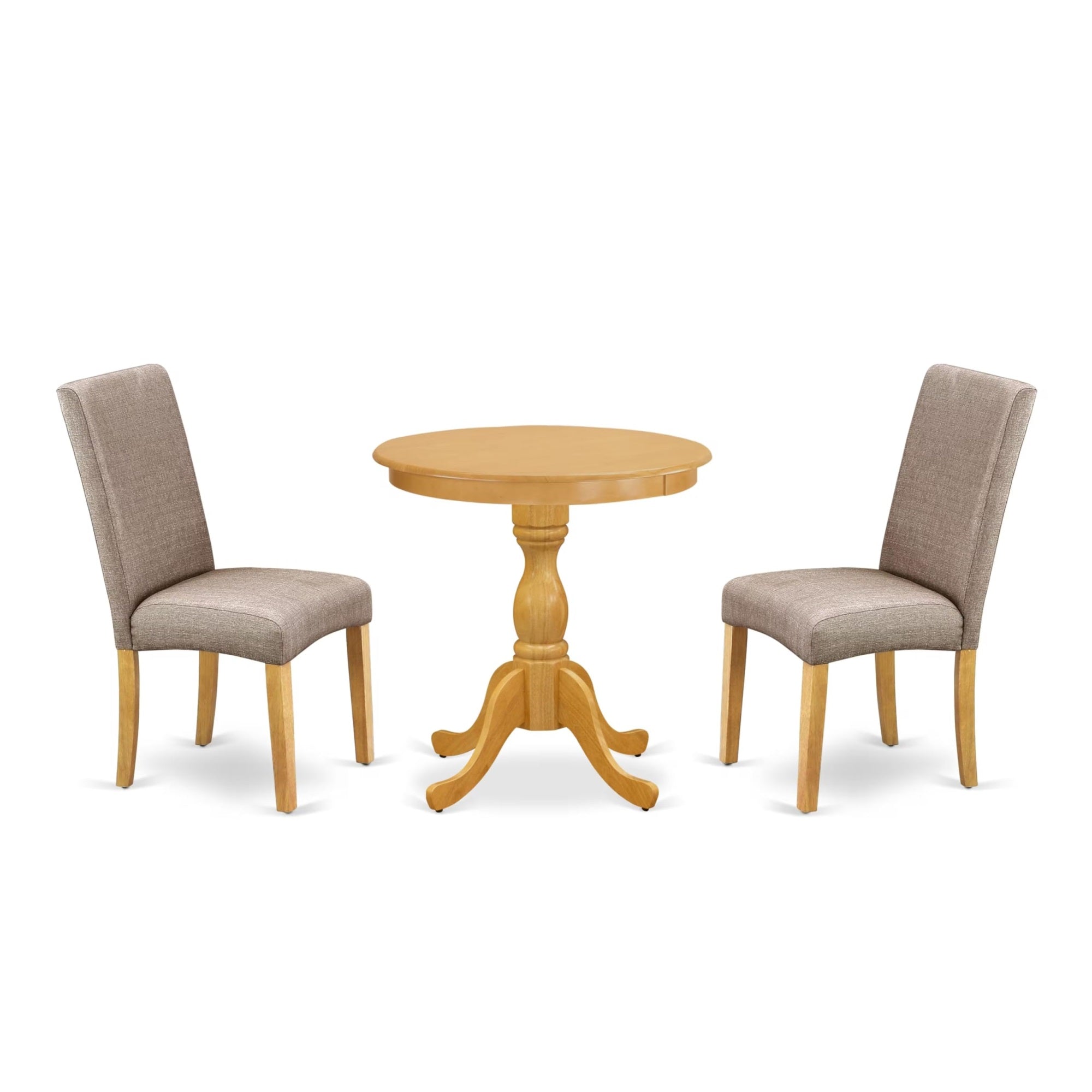 Casafoyer Esdr3-Oak-16 3 Piece Kitchen Table Set Contains A Round Dining Room Table With Pedestal And 2 Dark Khaki Linen Fabric Upholstered Chairs, 30X30 Inch, Oak