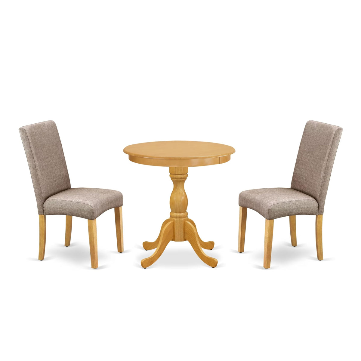 Casafoyer Esdr3-Oak-16 3 Piece Kitchen Table Set Contains A Round Dining Room Table With Pedestal And 2 Dark Khaki Linen Fabric Upholstered Chairs, 30X30 Inch, Oak