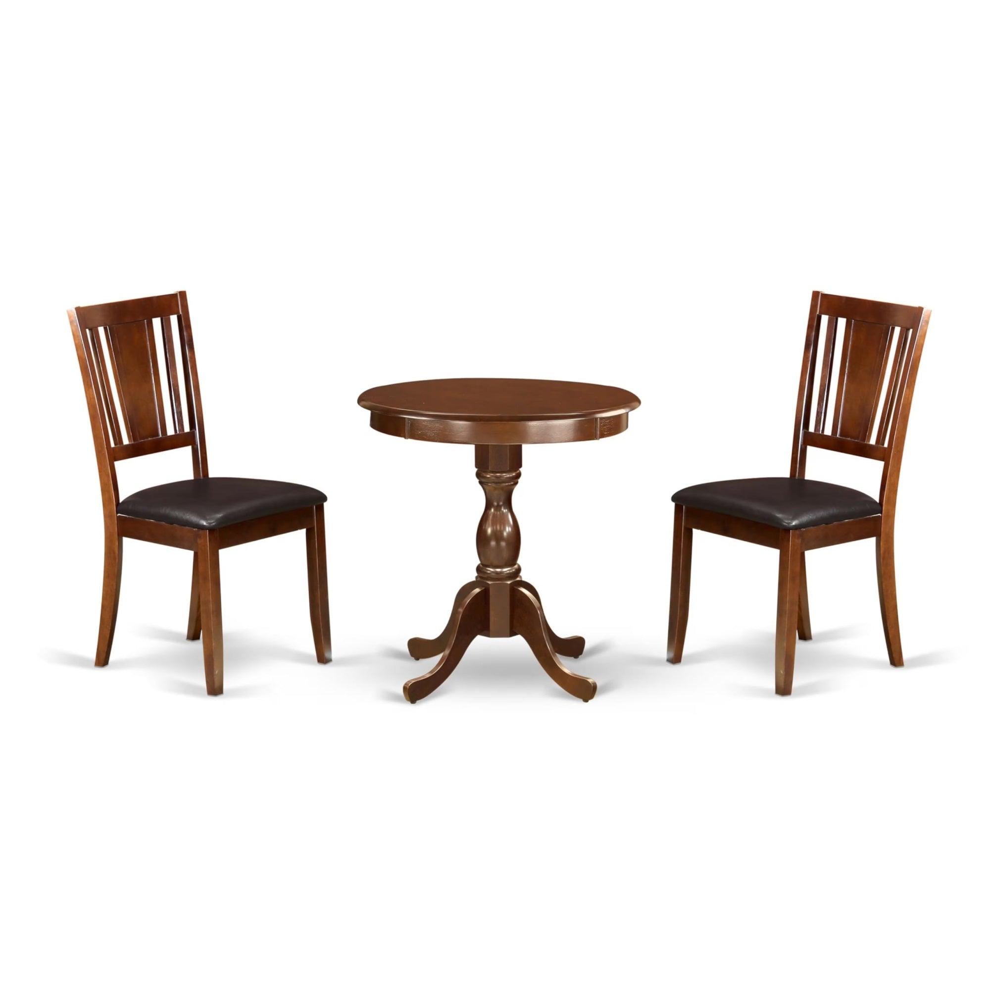 Casafoyer Esdu3-Mah-Lc 3 Piece Dining Room Table Set Contains A Round Dining Table With Pedestal And 2 Faux Leather Upholstered Chairs, 30X30 Inch, Mahogany