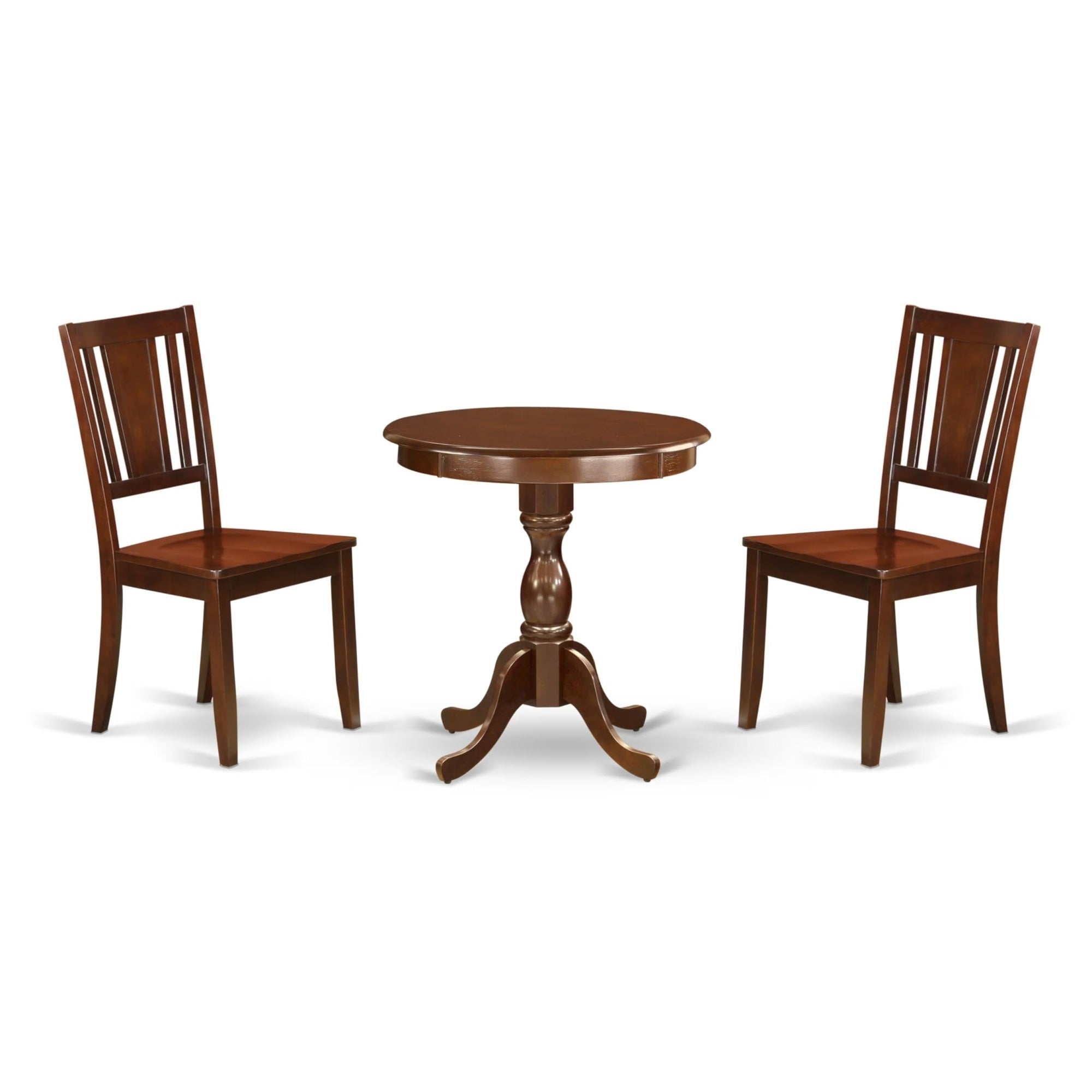 Casafoyer Esdu3-Mah-W 3 Piece Dining Room Furniture Set Contains A Round Kitchen Table With Pedestal And 2 Dining Chairs, 30X30 Inch, Mahogany