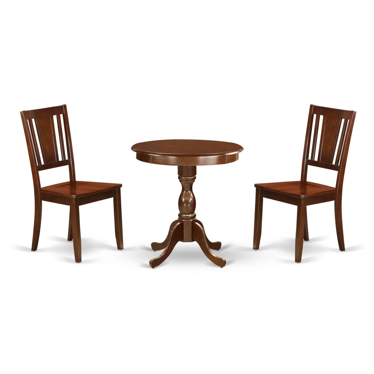 Casafoyer Esdu3-Mah-W 3 Piece Dining Room Furniture Set Contains A Round Kitchen Table With Pedestal And 2 Dining Chairs, 30X30 Inch, Mahogany
