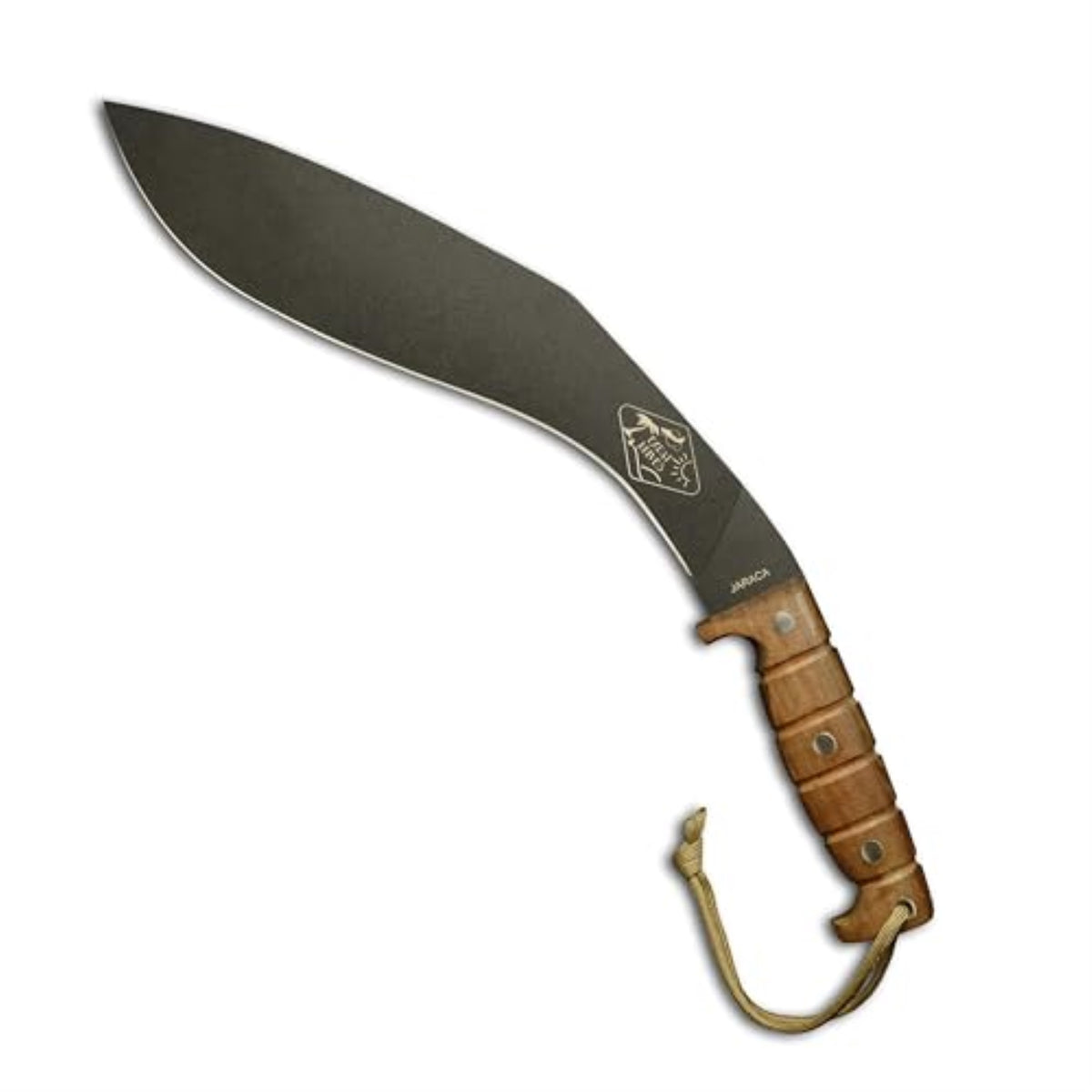 2023N Esee Expat Jaraca Kukri, 1075 Black Powder Coated Blade, Walnut Handles, Khaki Cordura Sheath