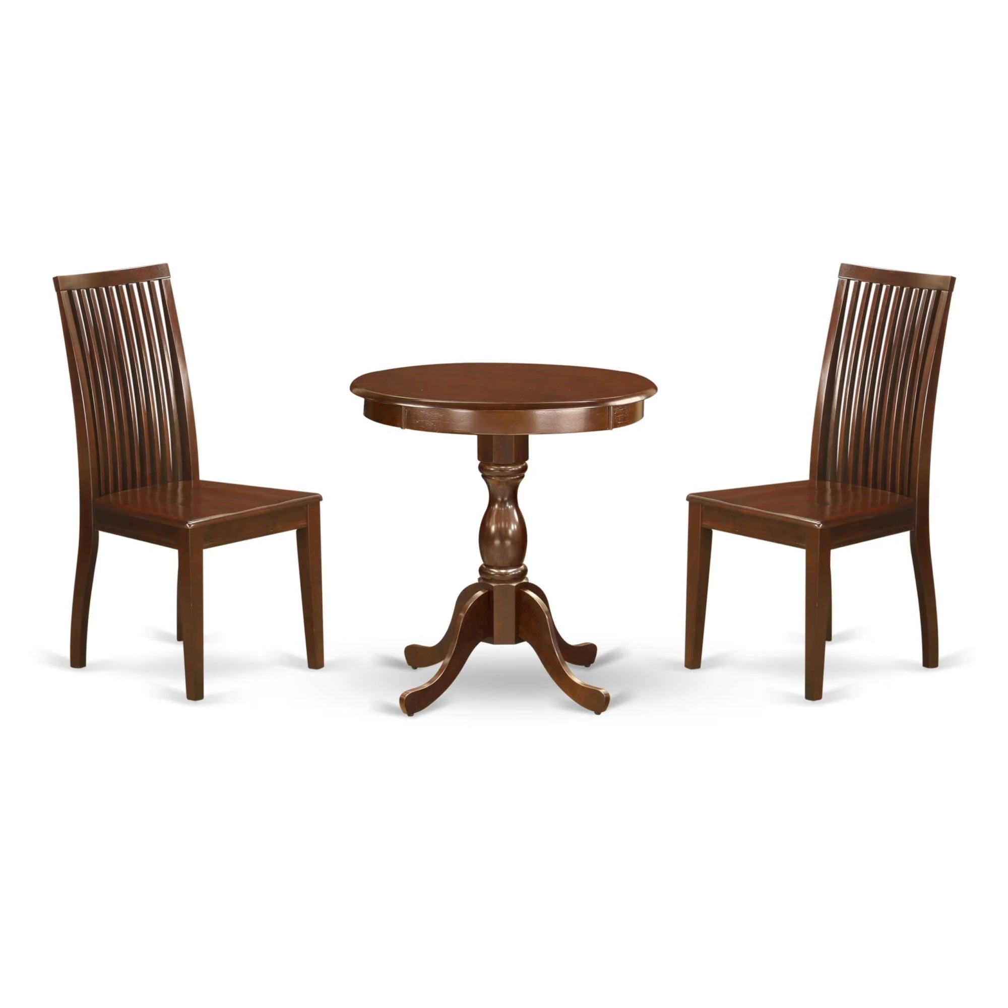 Casafoyer Esip3-Mah-W 3 Piece Dining Table Set For Small Spaces Contains A Round Dining Room Table With Pedestal And 2 Wood Seat Chairs, 30X30 Inch, Mahogany