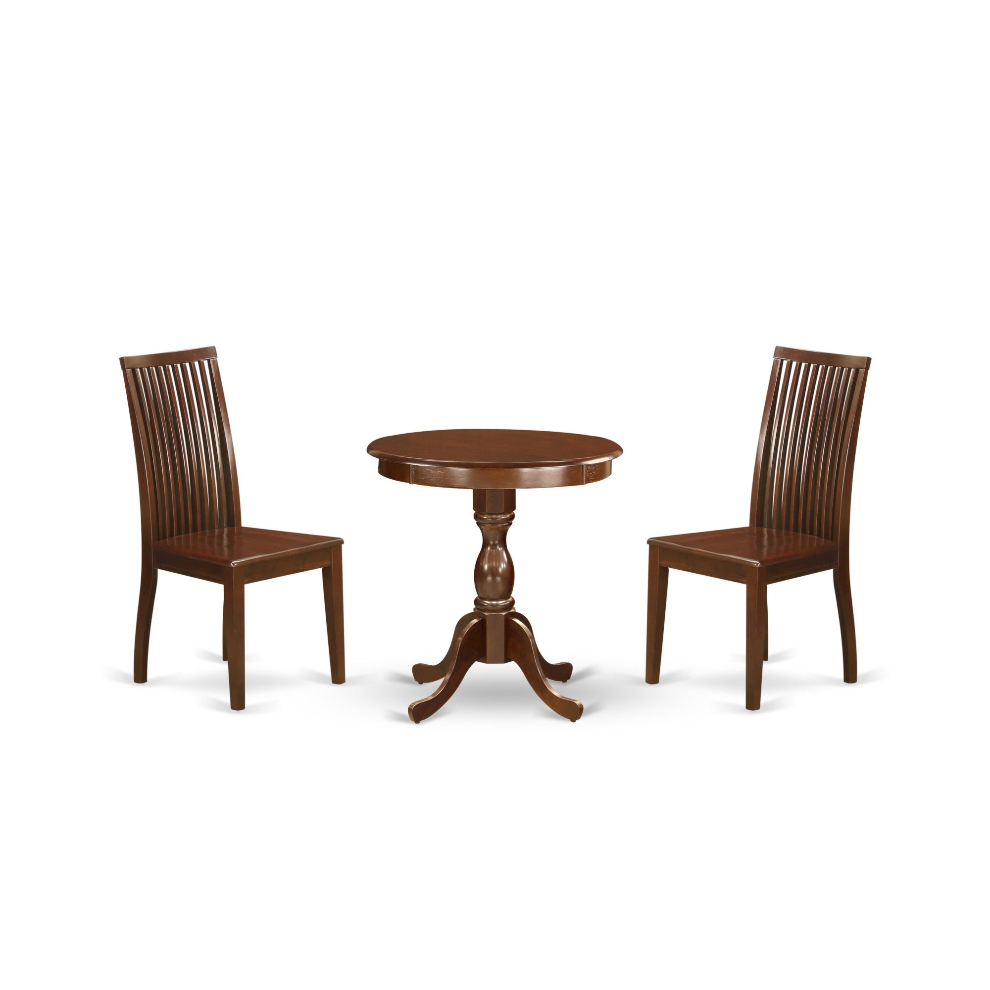 East West Furniture - Esip3-Mah-W - 3-Pc Dining Room Set - 2 Kitchen Dining Chairs And 1 Wooden Dining Table (Mahogany Finish)