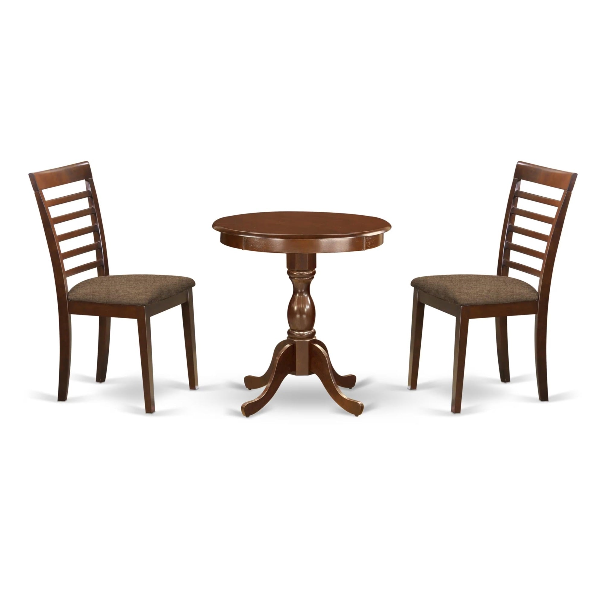 Casafoyer Esml3-Mah-C 3 Piece Kitchen Table & Chairs Set Contains A Round Dining Table With Pedestal And 2 Linen Fabric Dining Room Chairs, 30X30 Inch, Mahogany