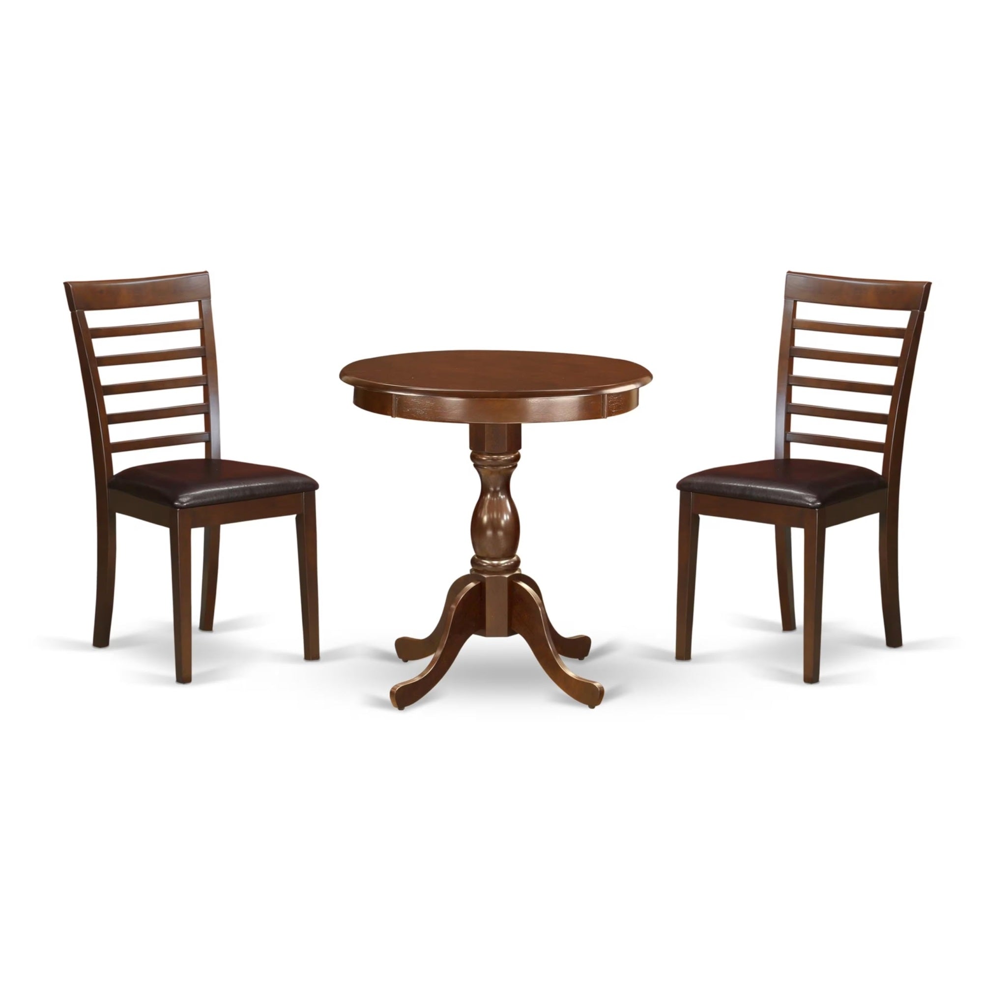 Casafoyer Esml3-Mah-Lc 3 Piece Kitchen Table Set For Small Spaces Contains A Round Dining Room Table With Pedestal And 2 Faux Leather Upholstered Chairs, 30X30 Inch, Mahogany