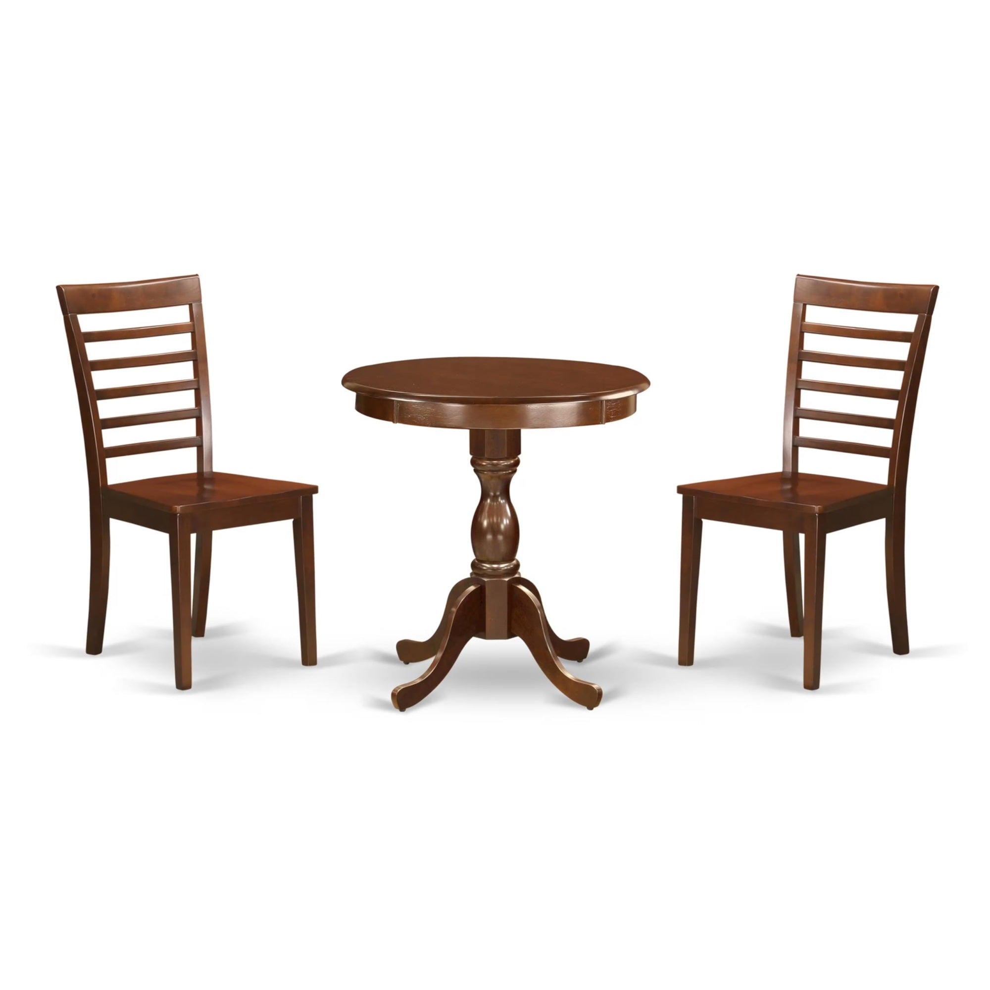 Casafoyer Esml3-Mah-W 3 Piece Dining Room Furniture Set Contains A Round Dining Table With Pedestal And 2 Wood Seat Chairs, 30X30 Inch, Mahogany