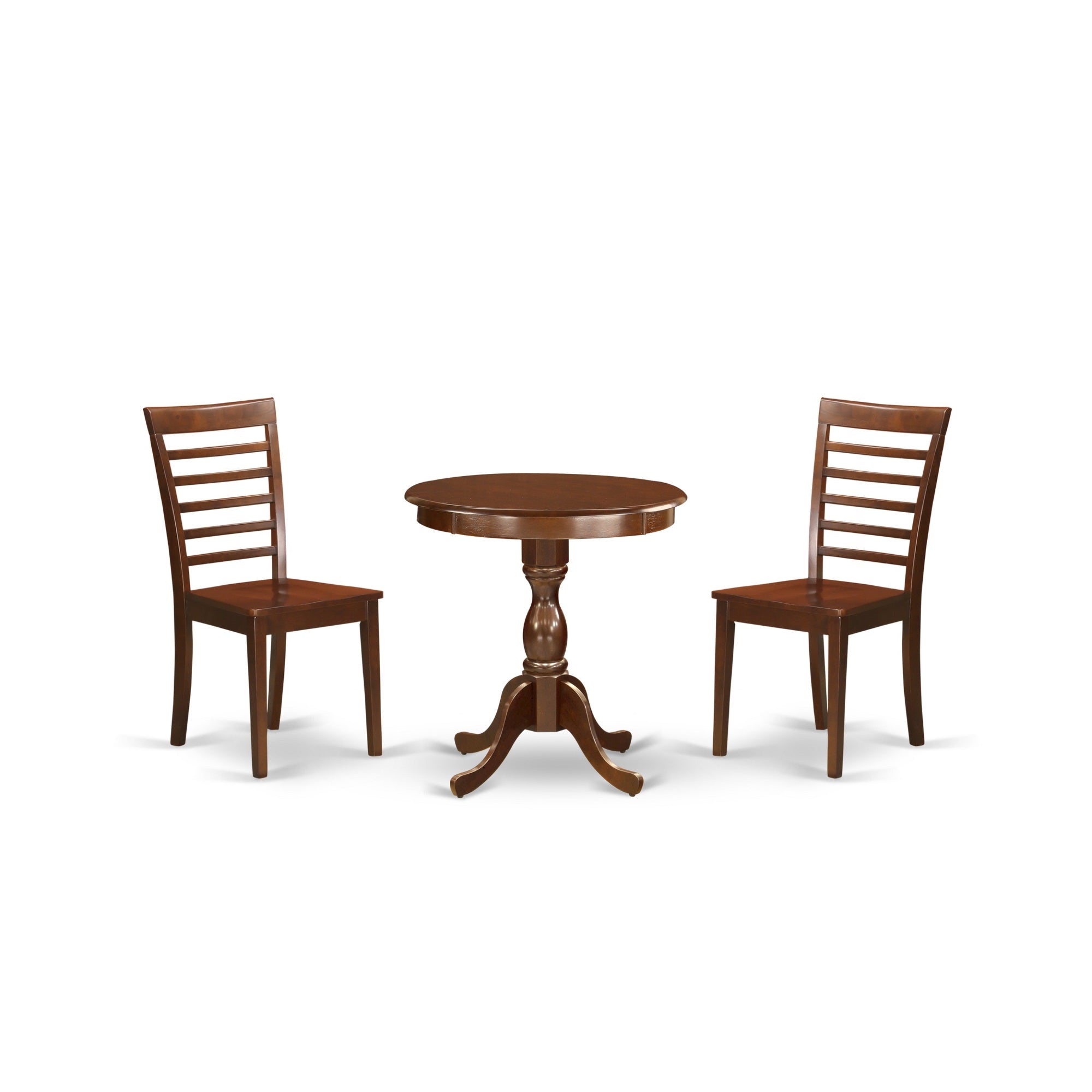 East West Furniture - Esml3-Mah-W - 3-Pc Modern Kitchen Dining Set - 2 Wooden Dining Room Chairs And 1 Kitchen Dining Table (Mahogany Finish)