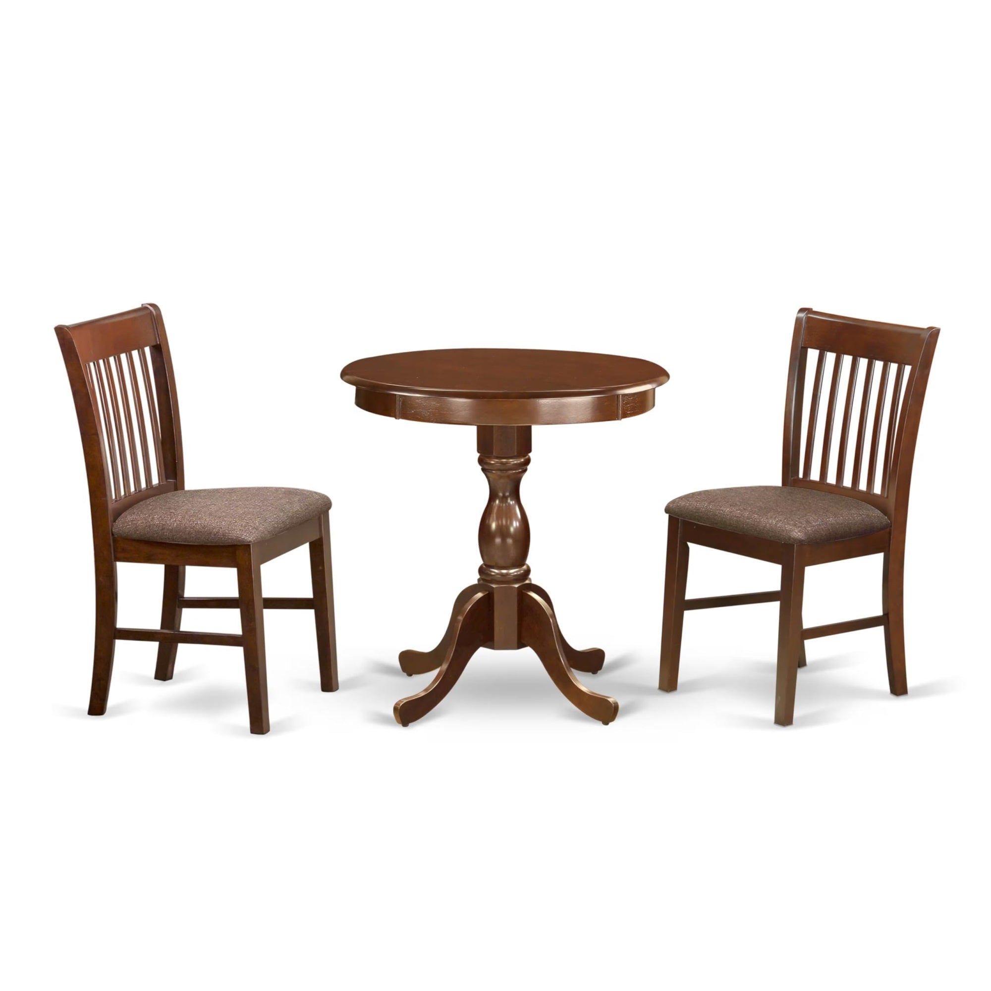 Casafoyer Esnf3-Mah-C 3 Piece Dinette Set For Small Spaces Contains A Round Dining Table With Pedestal And 2 Linen Fabric Dining Room Chairs, 30X30 Inch, Mahogany