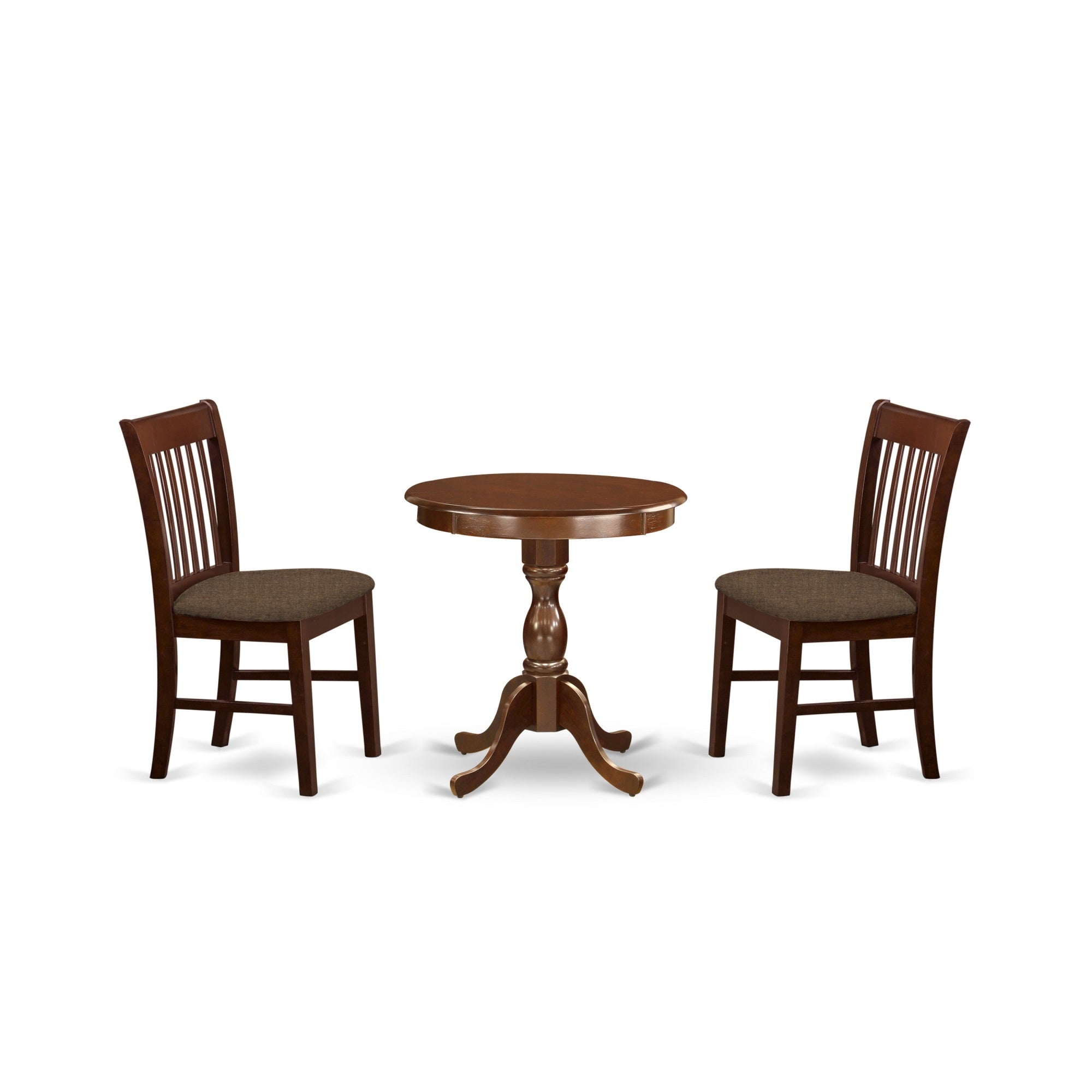 East West Furniture - Esnf3-Mah-C - 3-Pc Dining Room Table Set - 2 Wooden Dining Chairs And 1 Modern Dining Table (Mahogany Finish)