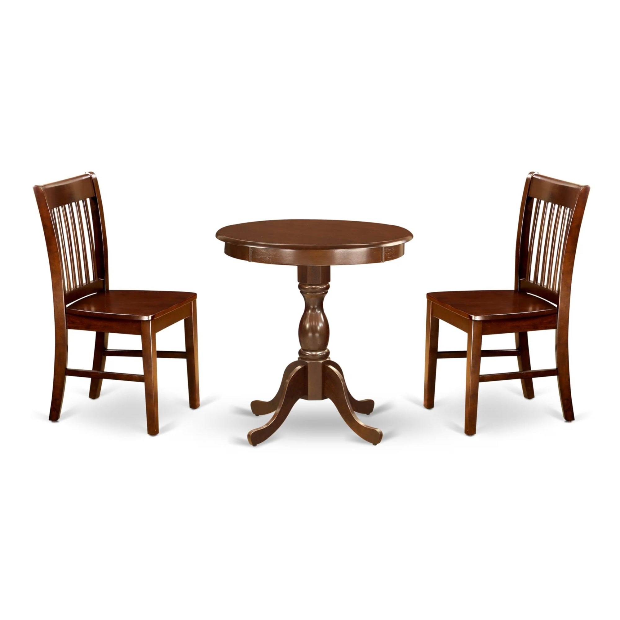Casafoyer Esnf3-Mah-W 3 Piece Kitchen Table Set For Small Spaces Contains A Round Dining Room Table With Pedestal And 2 Dining Chairs, 30X30 Inch, Mahogany