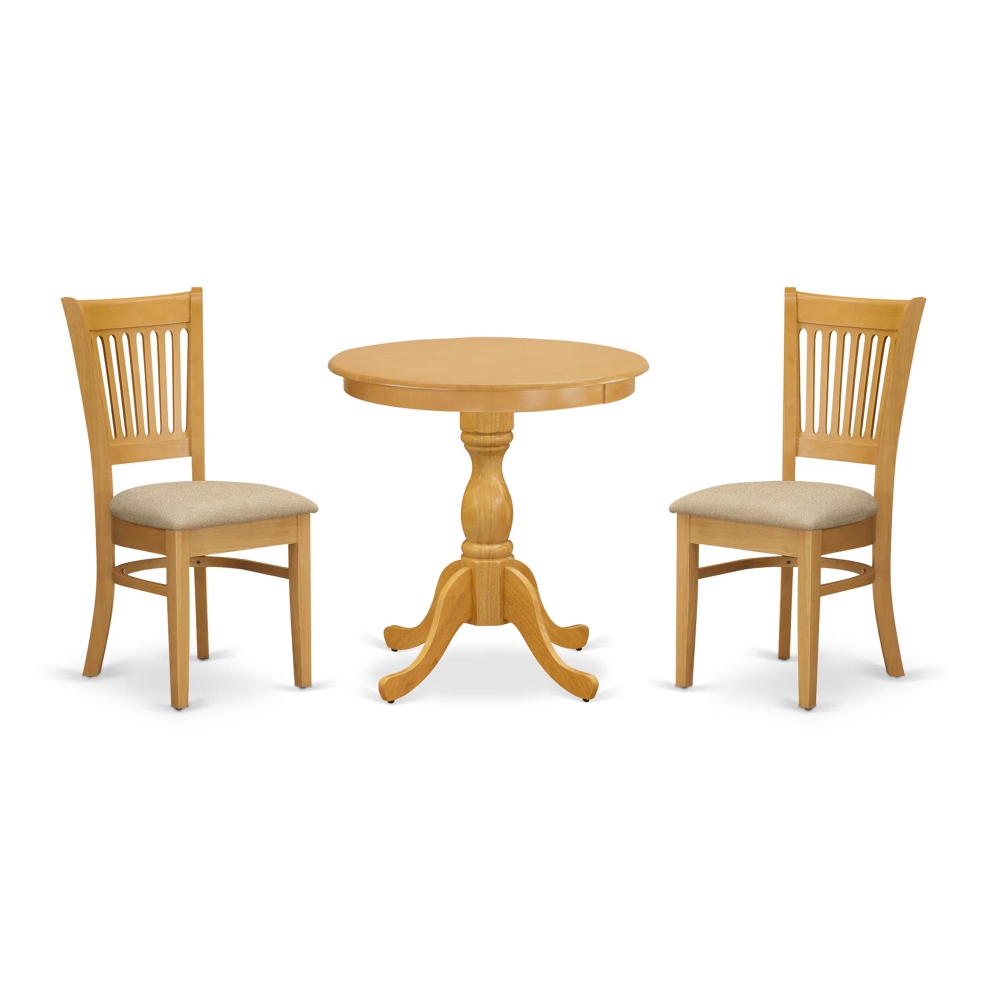 Casafoyer Esva3-Oak-C 3 Piece Dining Table Set For Small Spaces Contains A Round Dining Room Table With Pedestal And 2 Linen Fabric Upholstered Chairs, 30X30 Inch, Oak