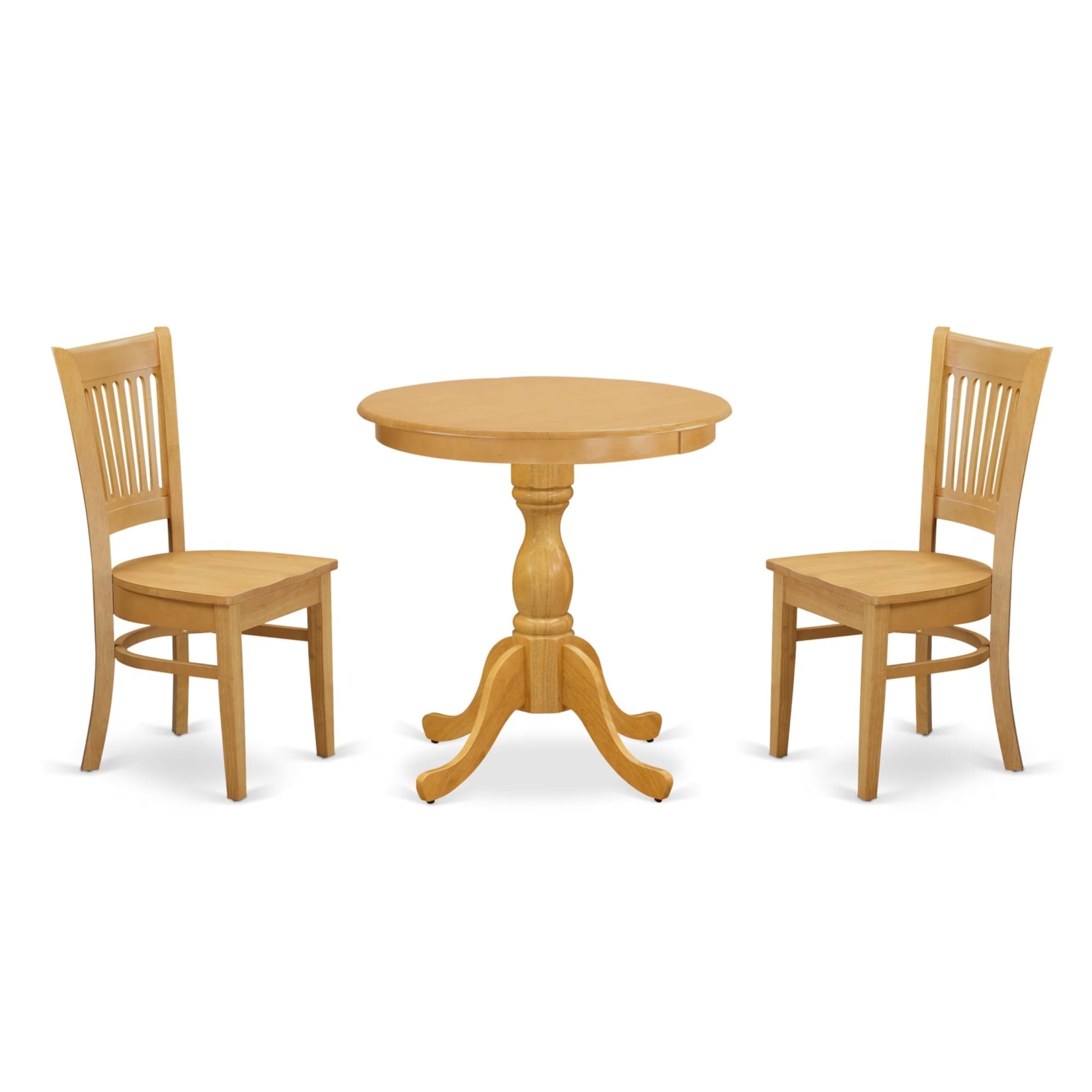 Casafoyer Esva3-Oak-W 3 Piece Modern Dining Table Set Contains A Round Wooden Table With Pedestal And 2 Kitchen Dining Chairs, 30X30 Inch, Oak