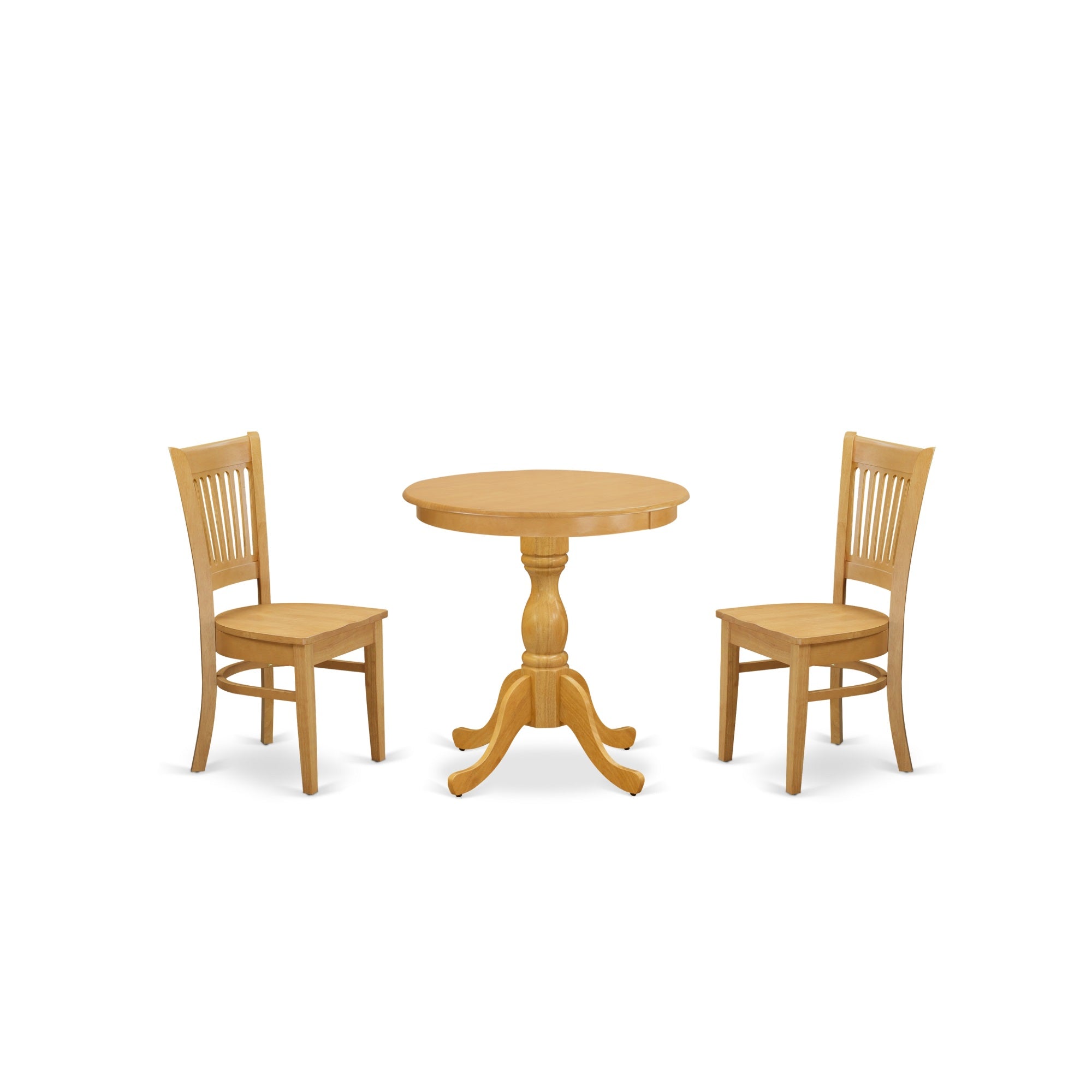 East West Furniture - Esva3-Oak-W - 3-Pc Dining Room Table Set - 2 Wooden Dining Room Chairs And 1 Dining Room Table (Oak Finish)