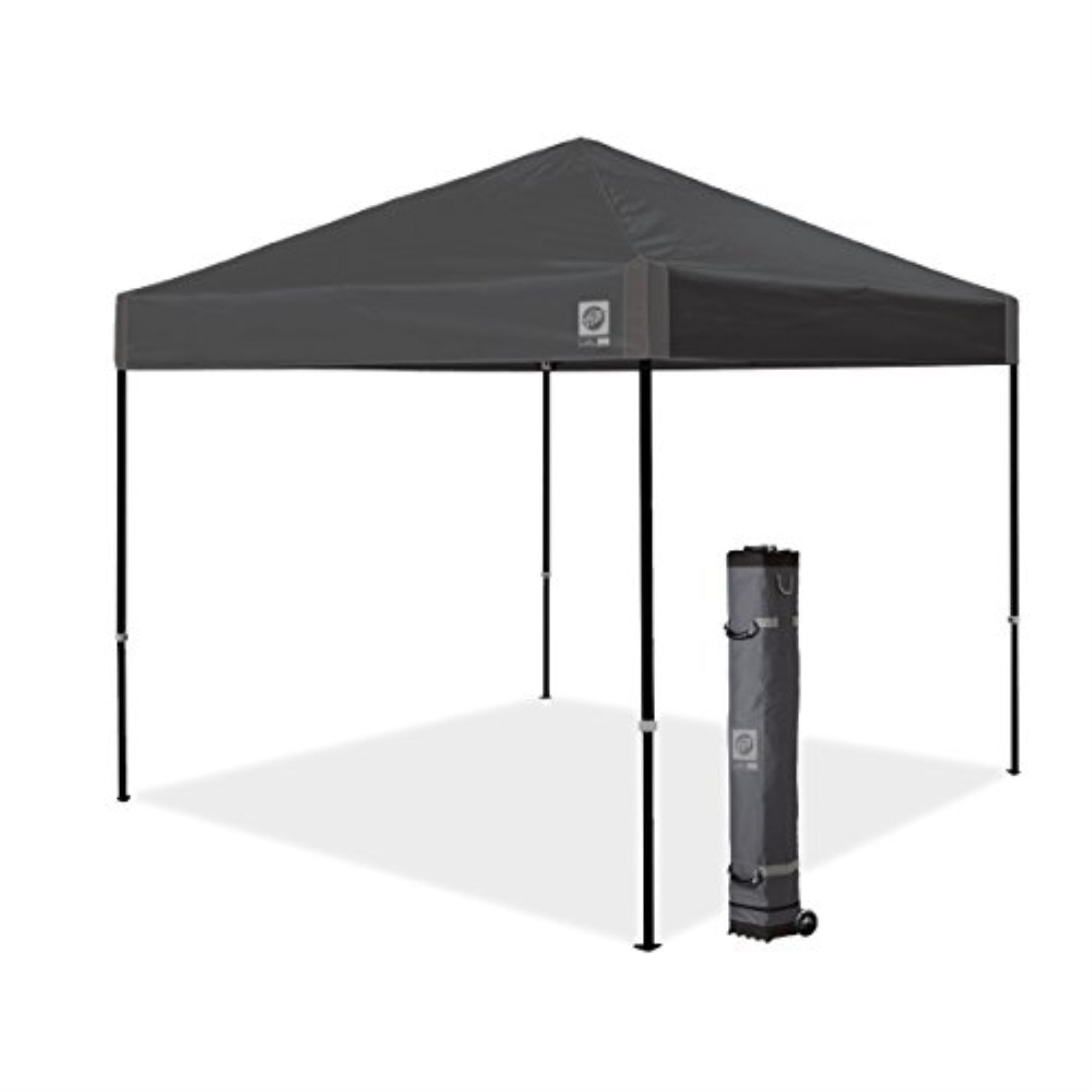 E-Z Up Ambassador Instant Pop Up Canopy Tent, 10' X 10', Roller Bag And 4 Piece Spike Set, Steel Gray