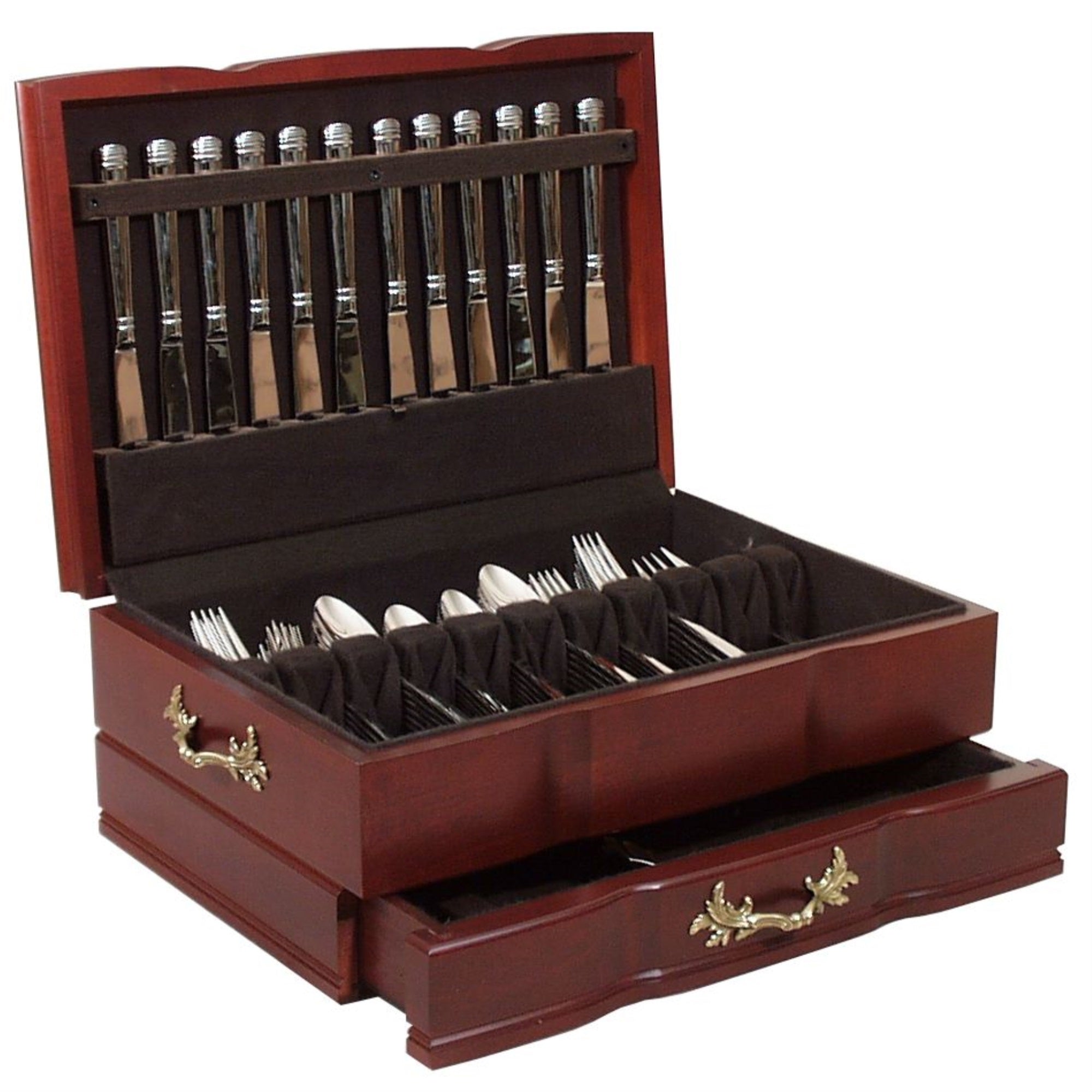 Grandeur Flatware Chest, Solid American Cherry Hardwood with Rich Mahogany Finish & Anti-Tarnish Lining. Made in USA by AMISH Craftsmen!