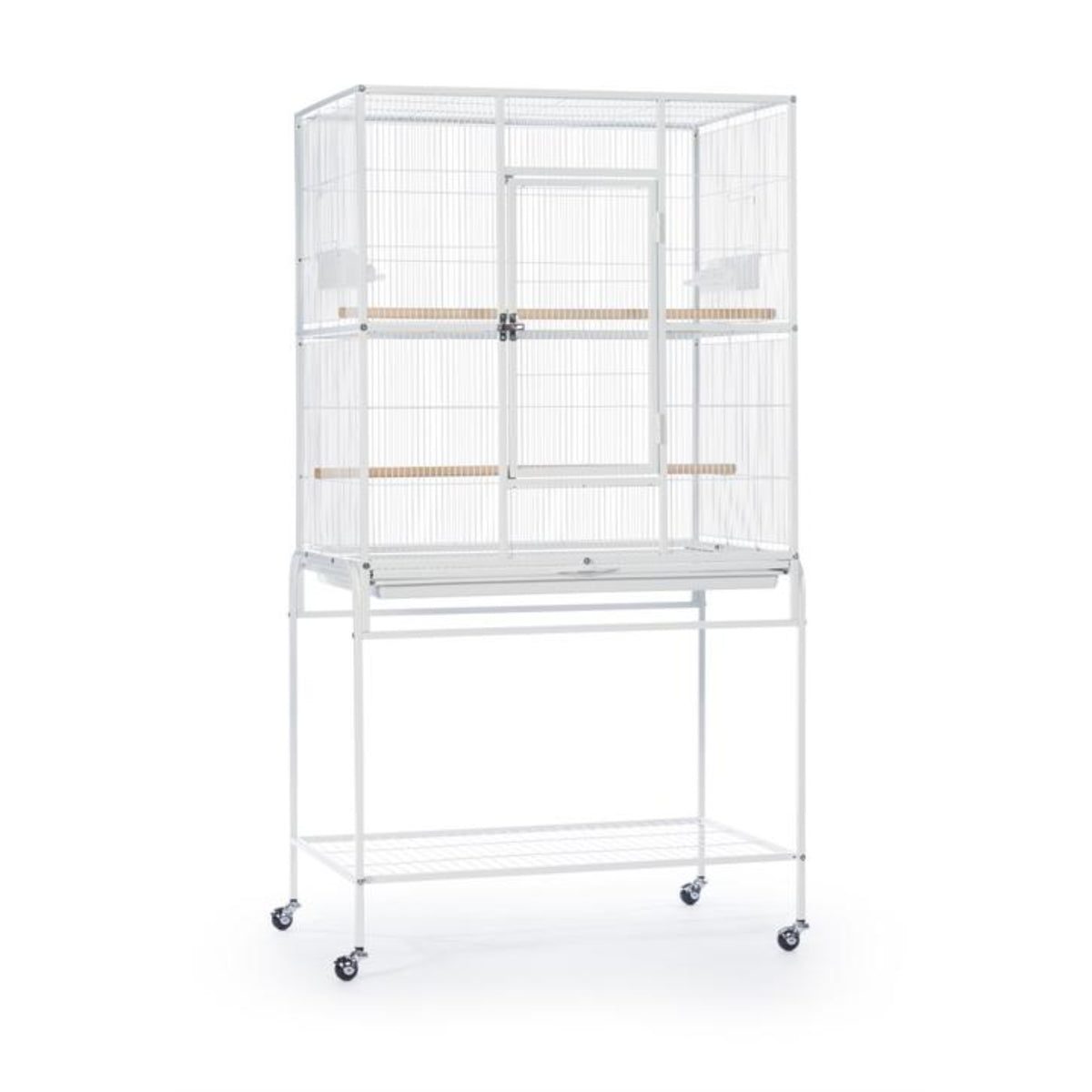 Powder-Coated Steel Construction Flight Cage W/ Stand - White