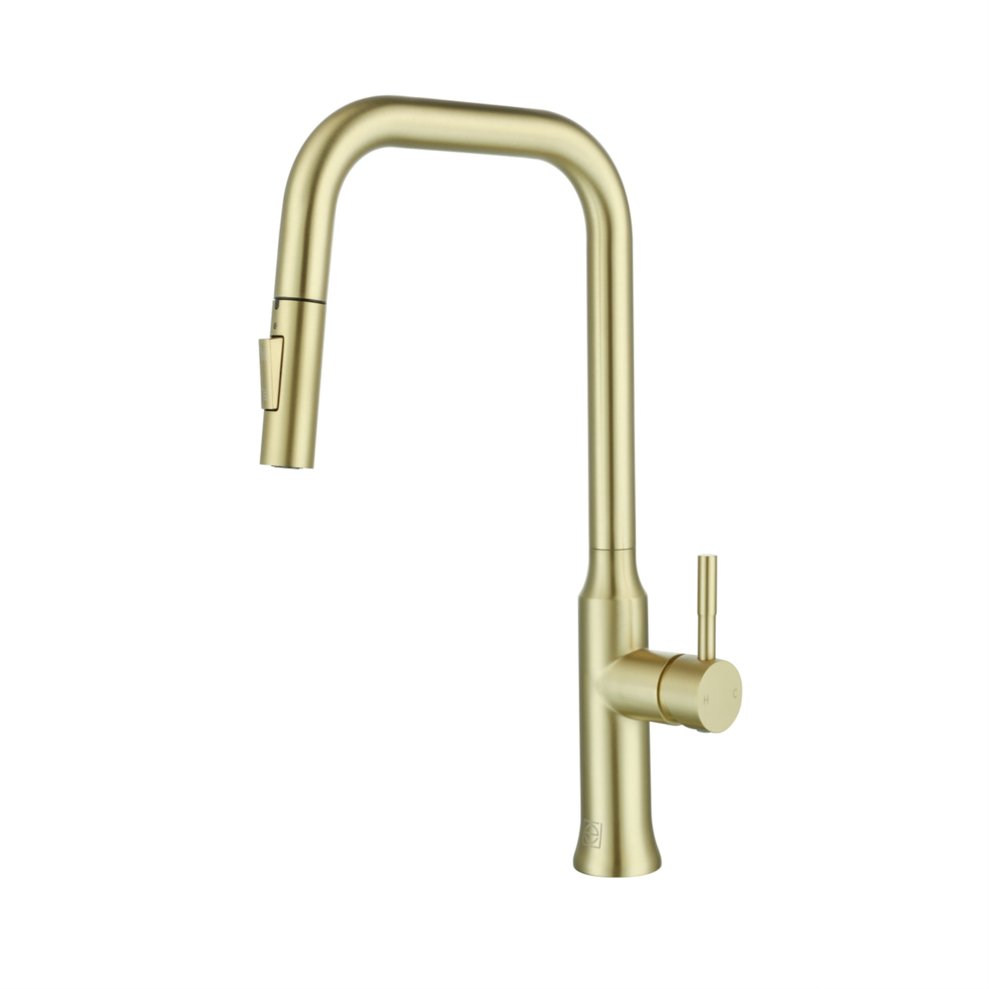 Noor Single Handle Pull Down Sprayer Kitchen Faucet In Brushed Gold