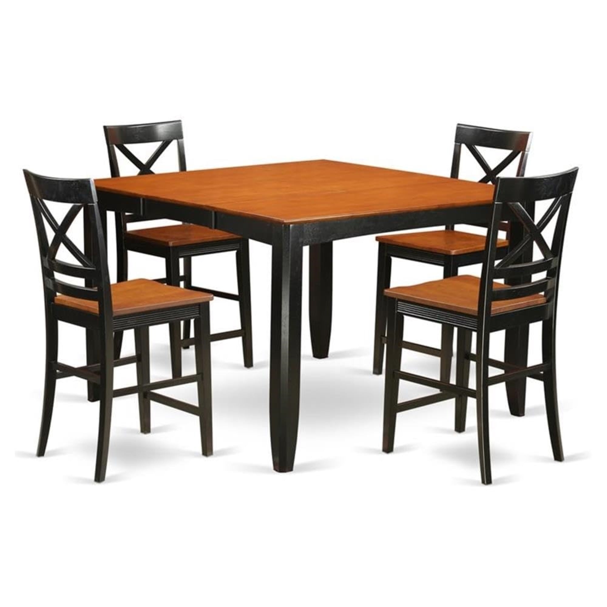 Casafoyer Faqu5H-Blk-W Fairwind 5 Piece Counter Height Pub Set Includes A Square Table With Pedestal And 4 Kitchen Dining Chairs, 54X54 Inch, Black & Cherry