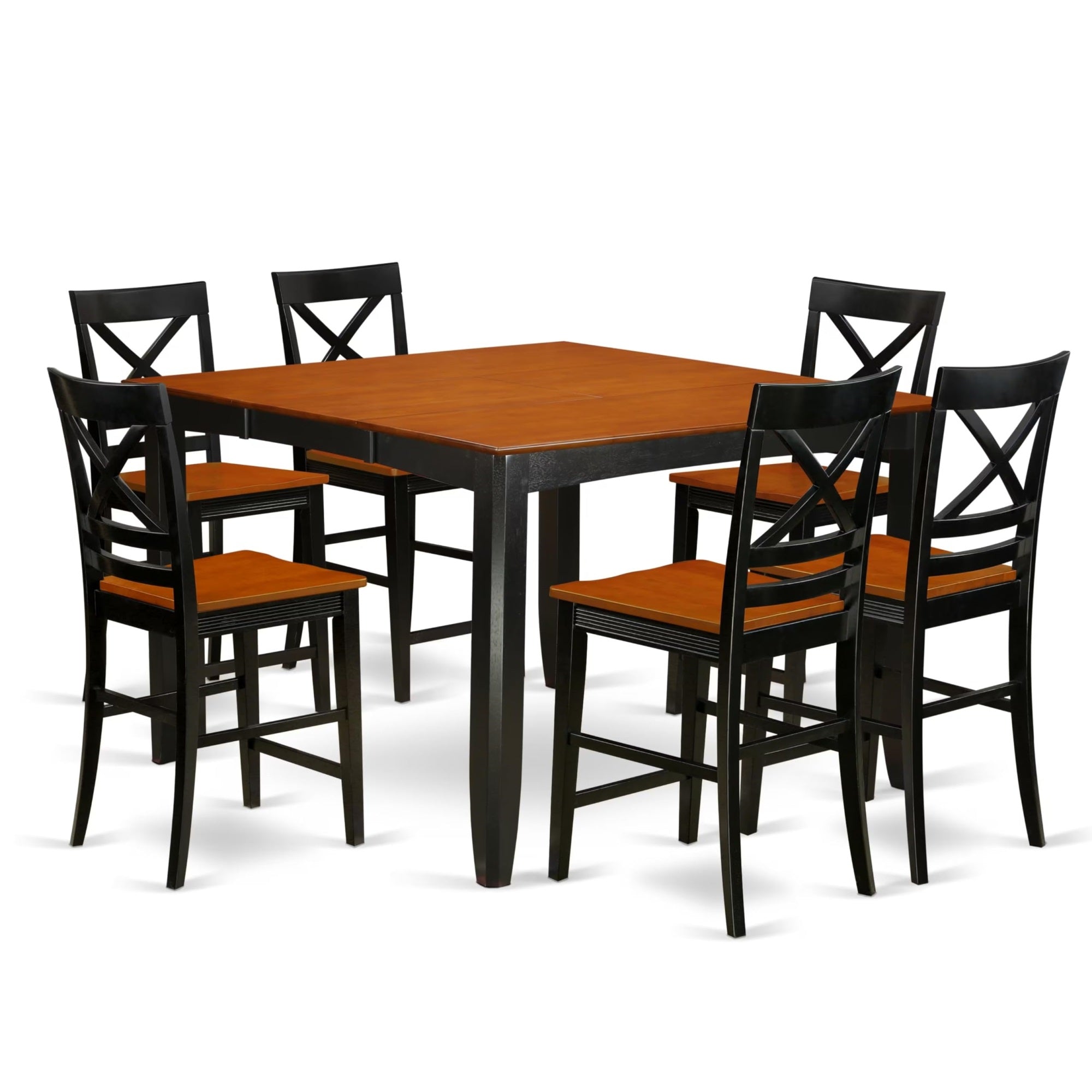 Casafoyer Faqu7H-Blk-W 7 Piece Kitchen Counter Set Consist Of A Square Dining Room Table With Pedestal And 6 Dining Chairs, 54X54 Inch, Black & Cherry