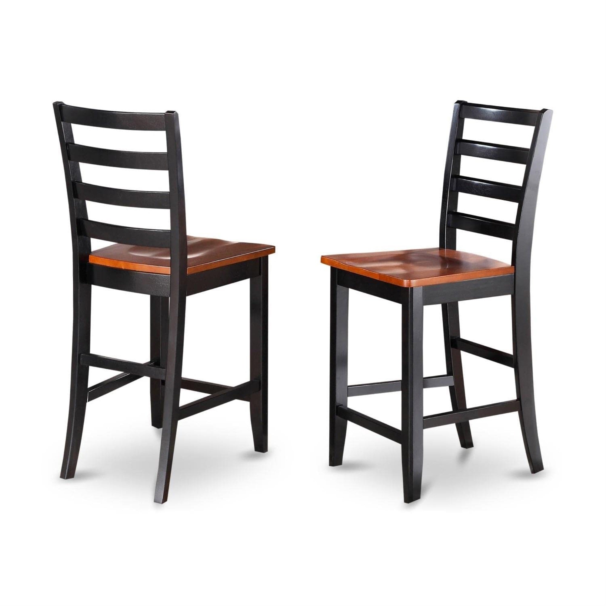 Casafoyer Fas-Blk-W Fairwind Counter Height Barstools - Ladder Back Wood Seat Chairs, Set Of 2, Black & Cherry