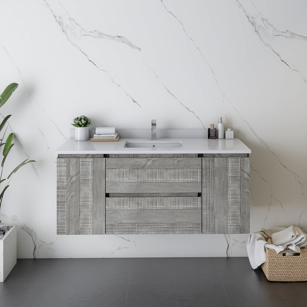 Fresca Formosa 48 Wall Hung Modern Bathroom Cabinet W/ Top & Sink In Ash