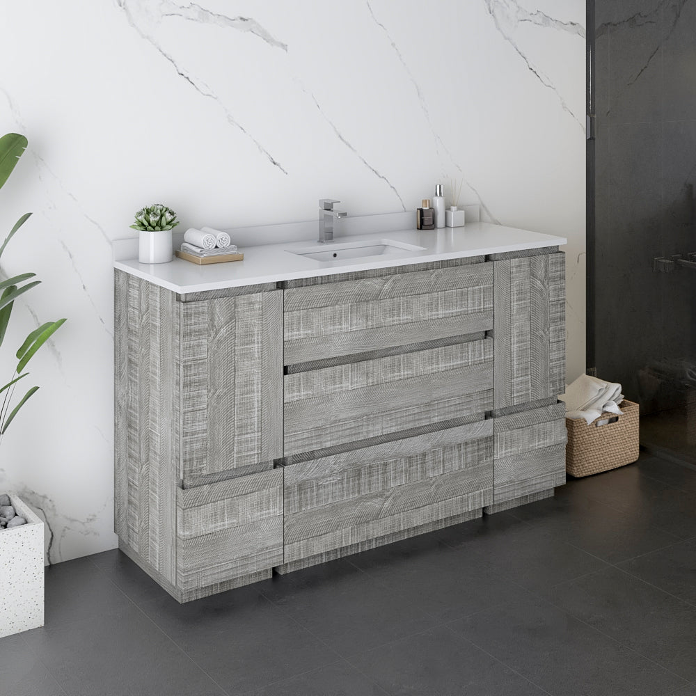 Fresca Formosa 54 Floor Standing Modern Bathroom Cabinet W/ Top & Sink In Ash