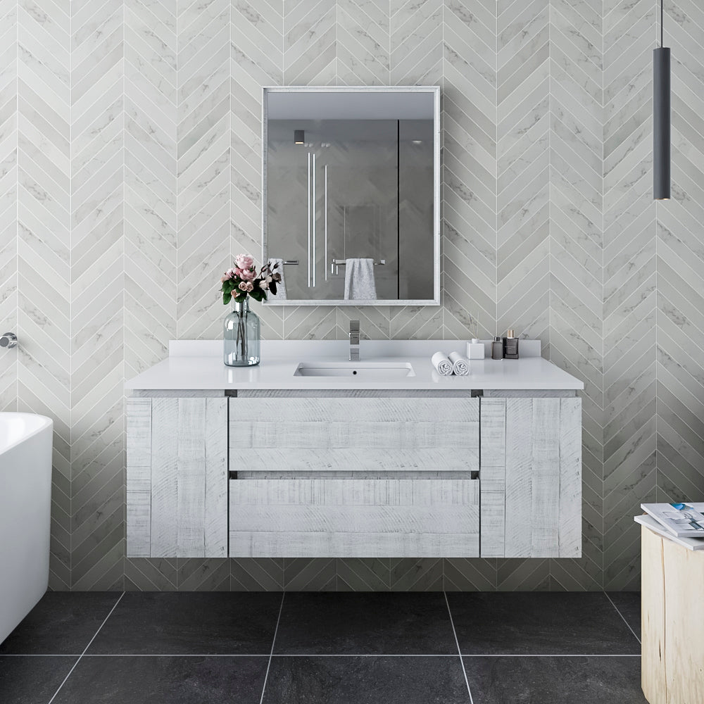 Fresca Formosa 54 Wall Hung Modern Bathroom Cabinet W/ Top & Sink In Rustic White