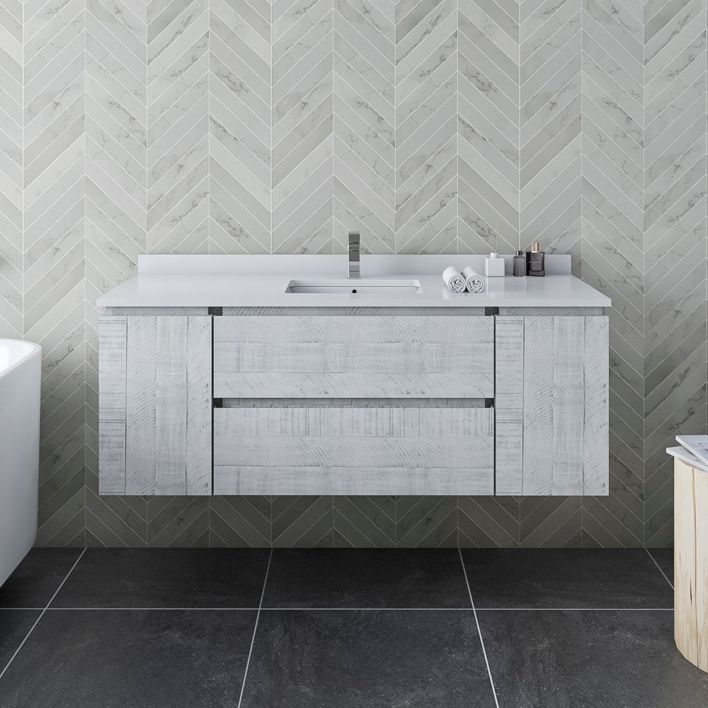 Fresca Formosa 53 Wall Hung Modern Bathroom Cabinet In Rustic White