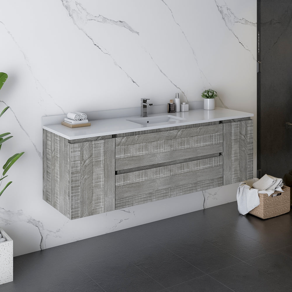 Fresca Formosa 60 Wall Hung Single Sink Modern Bathroom Cabinet W/ Top & Sink In Ash