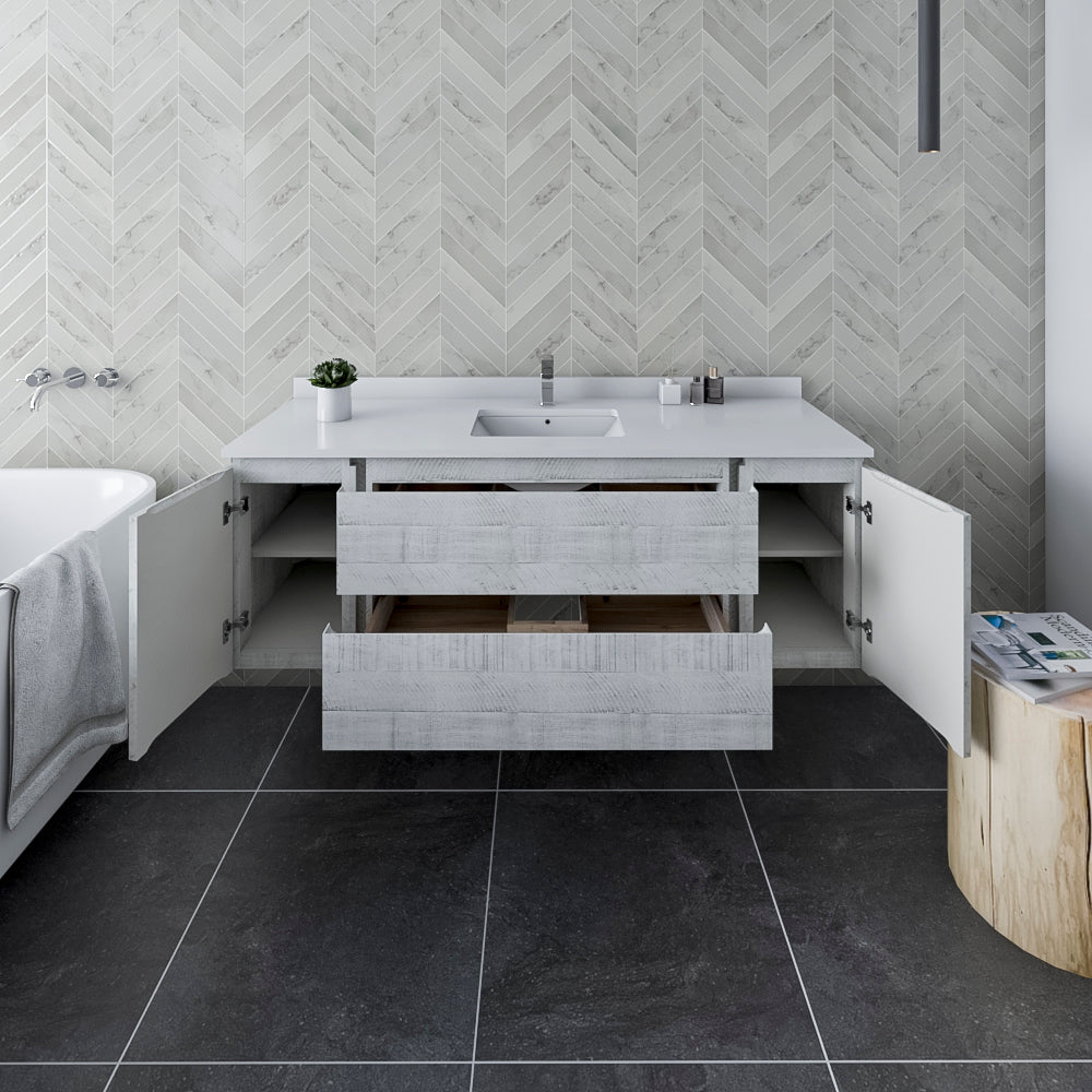 Fresca Formosa 60 Wall Hung Single Sink Modern Bathroom Cabinet W/ Top & Sink In Rustic White