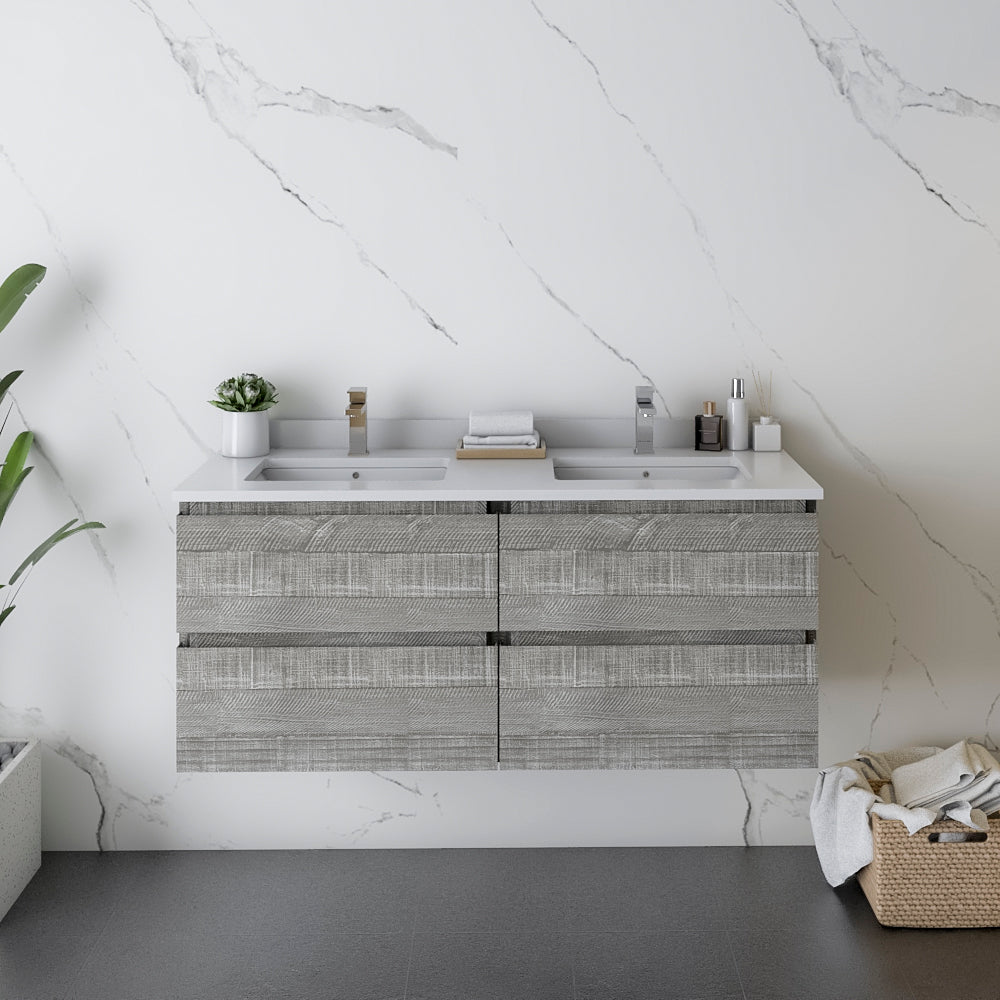 Fresca Formosa 46 Wall Hung Double Sink Modern Bathroom Cabinet In Ash