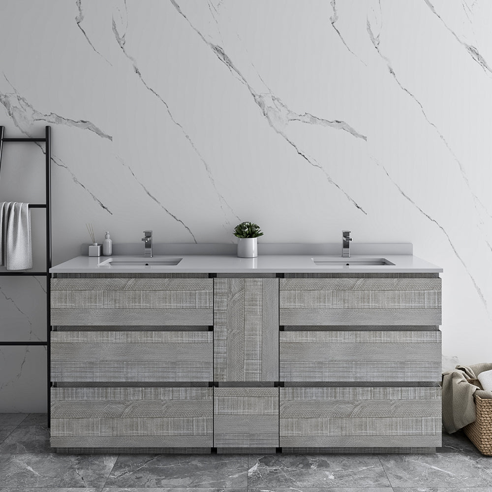 Fresca Formosa 72 Floor Standing Double Sink Modern Bathroom Cabinet W/ Top & Sinks In Ash