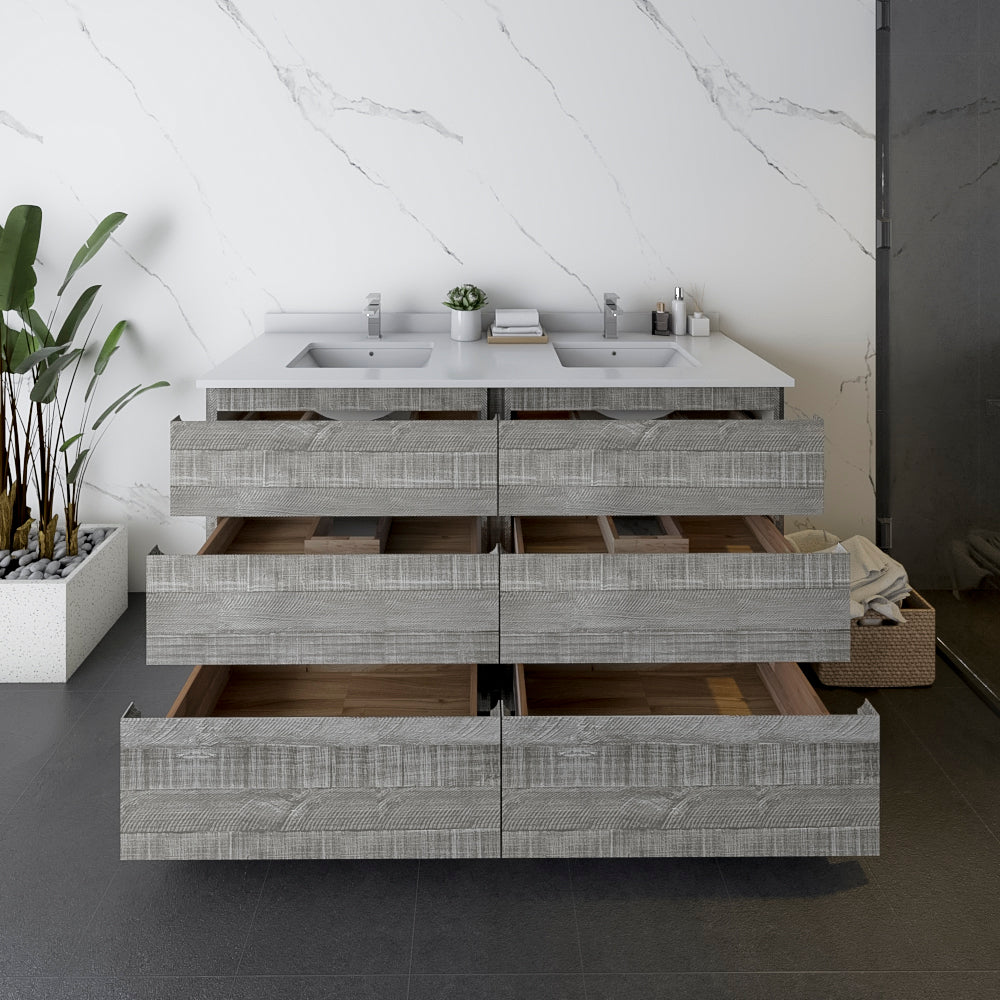 Fresca Formosa 58 Floor Standing Double Sink Modern Bathroom Cabinet In Ash