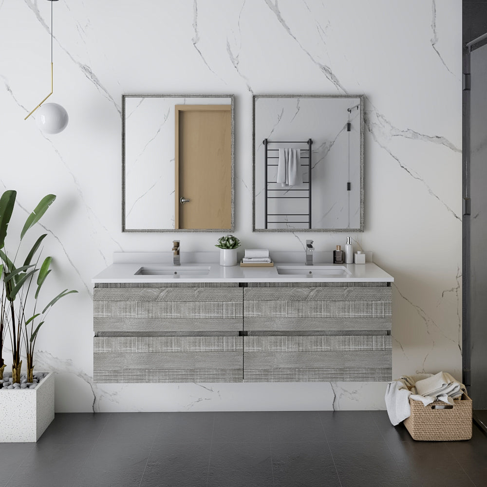 Fresca Formosa 58 Wall Hung Double Sink Modern Bathroom Cabinet In Ash