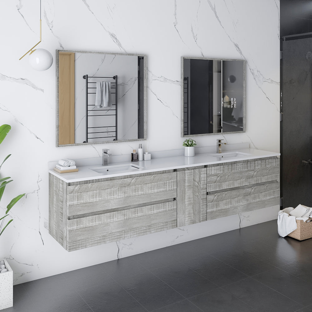 Fresca Formosa 84 Wall Hung Double Sink Modern Bathroom Cabinet W/ Top & Sinks In Ash
