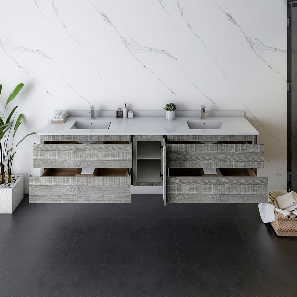 Fresca Formosa 82 Wall Hung Double Sink Modern Bathroom Cabinet In Ash